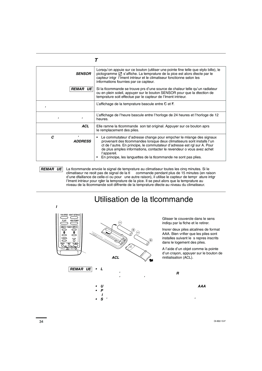 Sanyo KHS1271, KHS0971 instruction manual Utilisation de la télécommande 