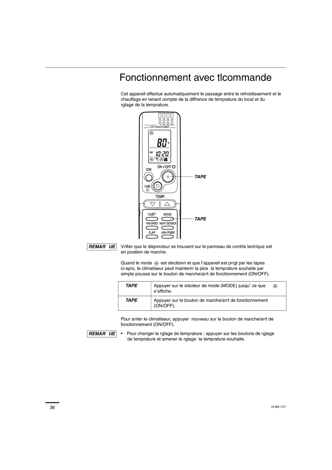 Sanyo KHS1271, KHS0971 instruction manual Fonctionnement avec télécommande, Fonctionnement automatique, Étape 