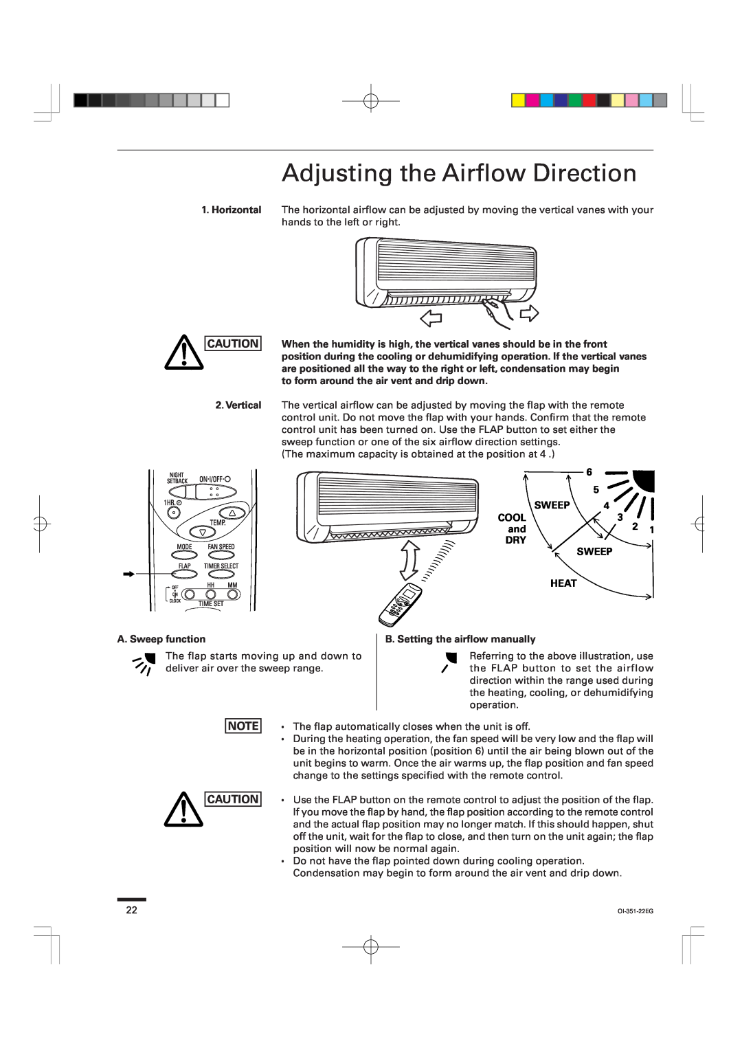 Sanyo KHS0951, KHS1852, KHS1251 instruction manual Adjusting the Airflow Direction 