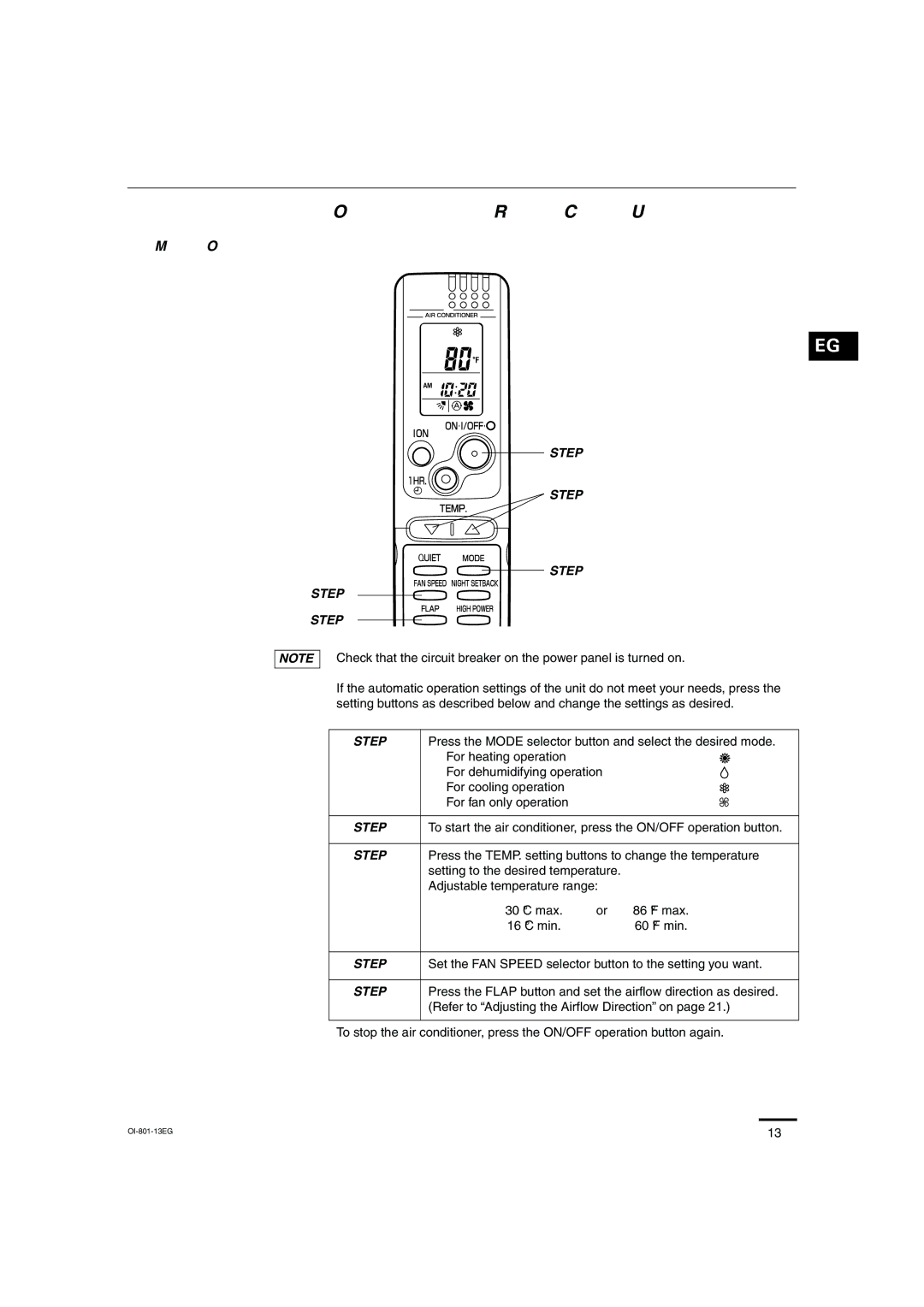 Sanyo KHS2472, KHS1872 instruction manual Operation with the Remote Control Unit, Manual Operation 