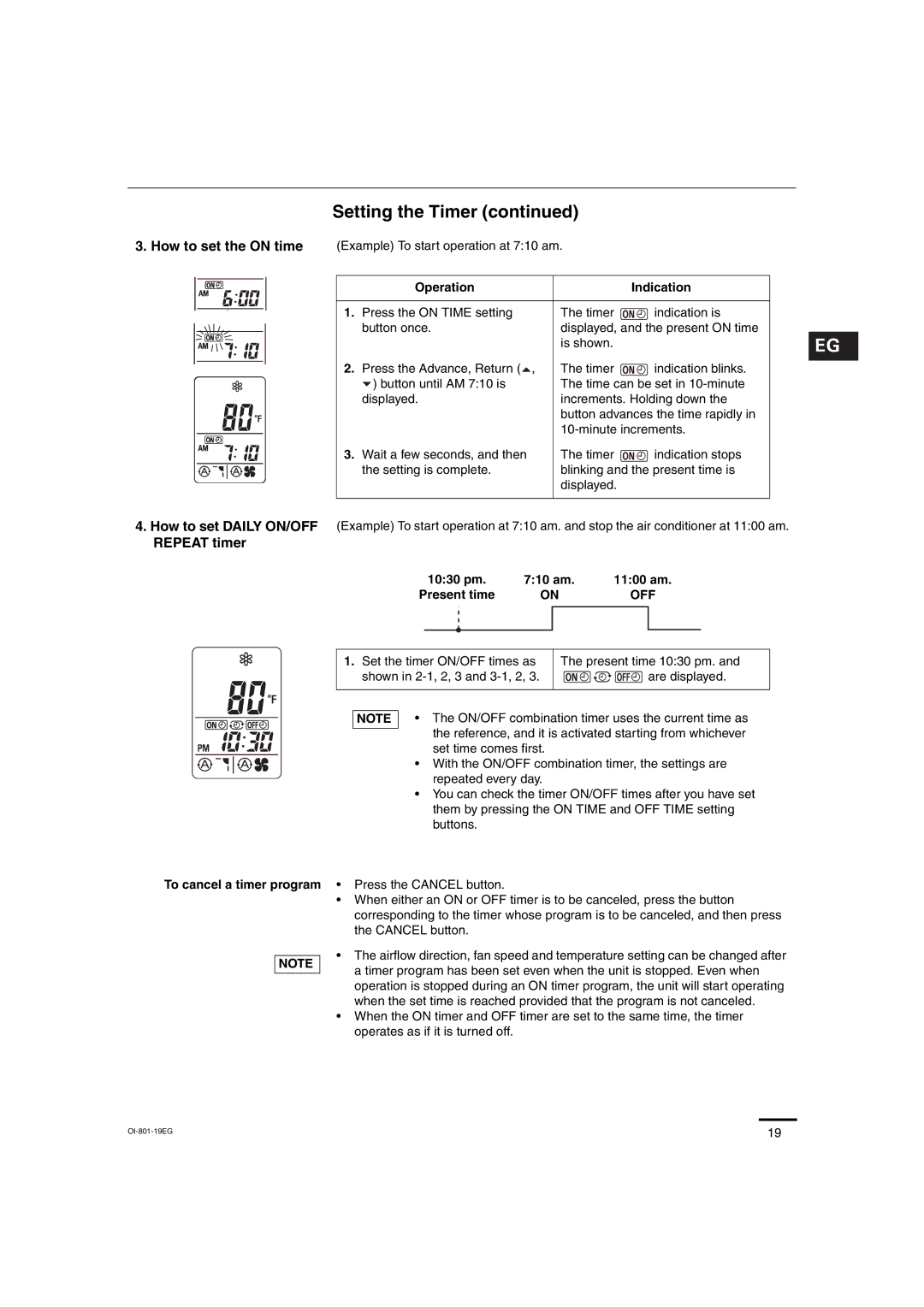 Sanyo KHS2472, KHS1872 instruction manual Setting the Timer, Repeat timer, 1030 pm 710 am 1100 am Present time, Off 