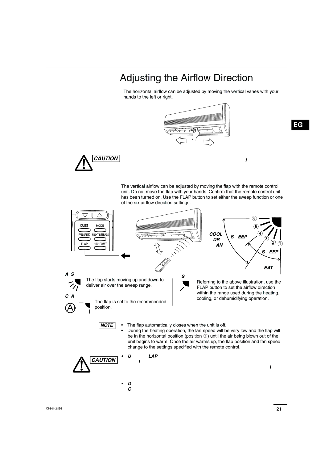 Sanyo KHS2472, KHS1872 instruction manual Adjusting the Airflow Direction, Cool Sweep DRY FAN Heat 