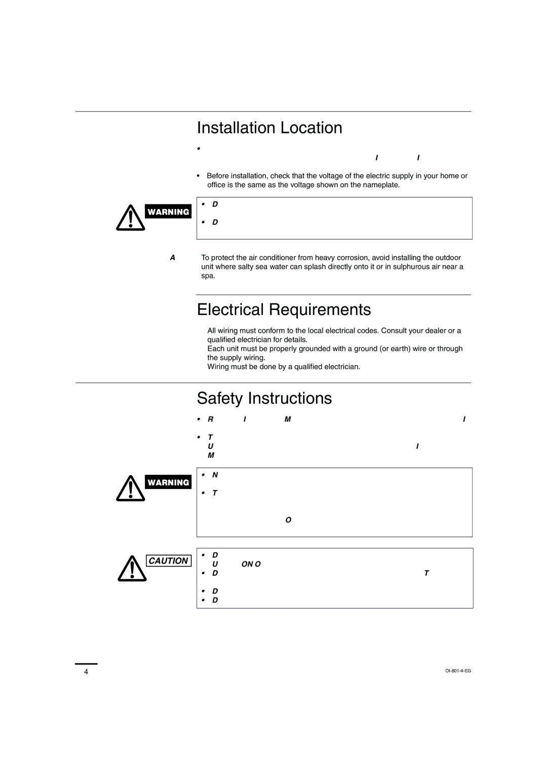 Sanyo KHS1872, KHS2472 instruction manual Installation Location, Electrical Requirements, Safety Instructions 