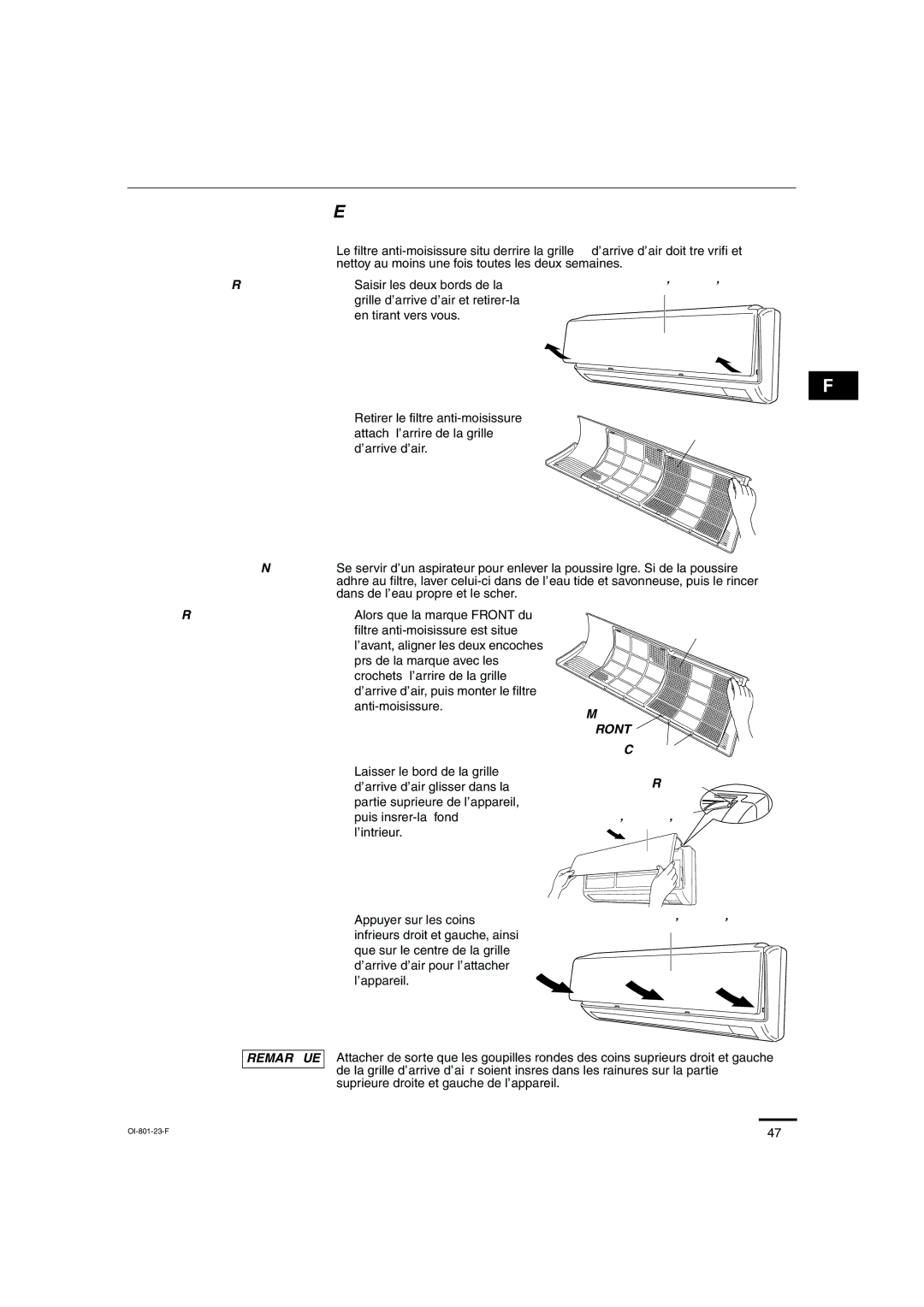 Sanyo KHS2472, KHS1872 instruction manual Entretien et nettoyage suite, Front 