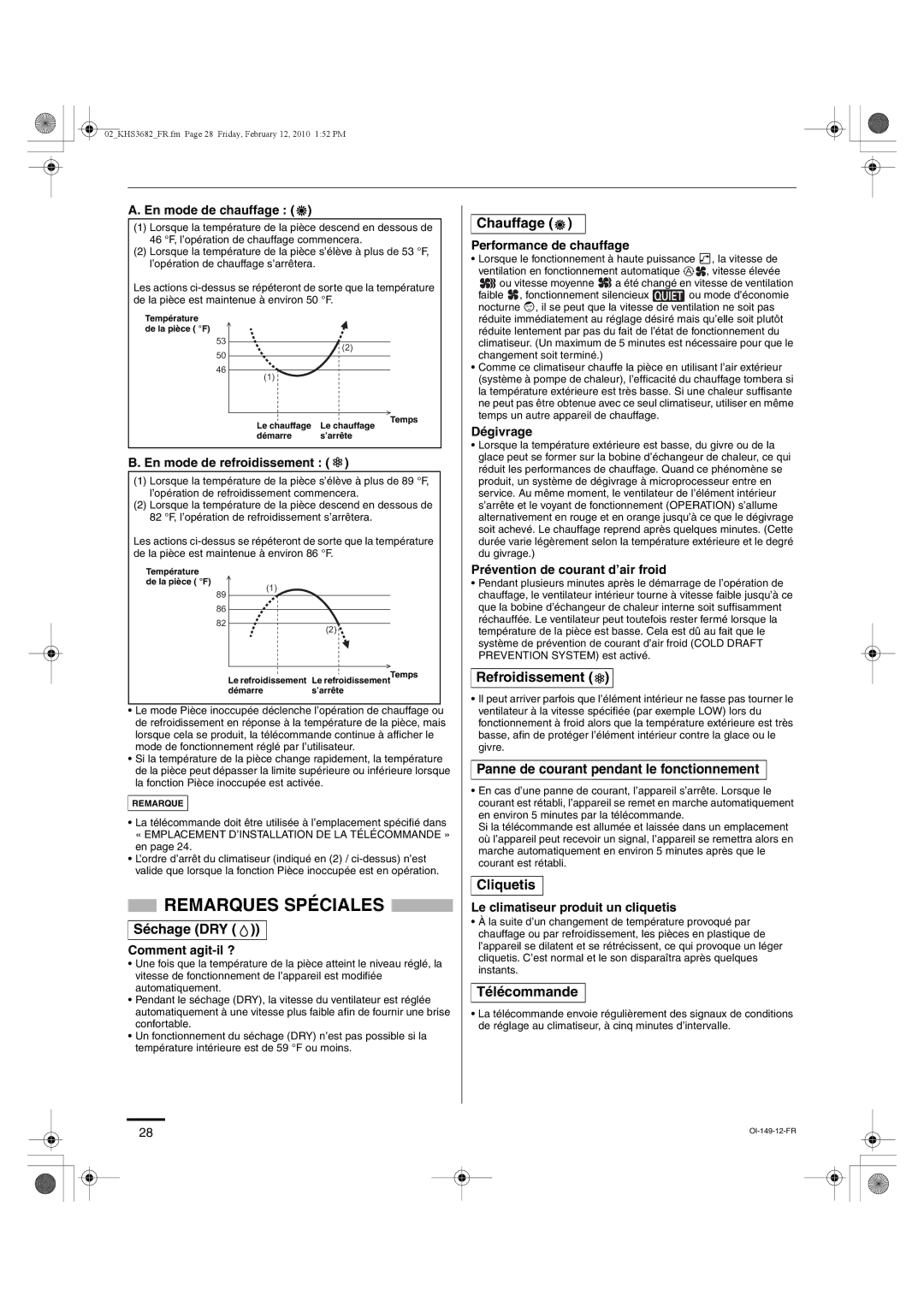 Sanyo KHS3682, KHS3082 instruction manual Remarques Spéciales 