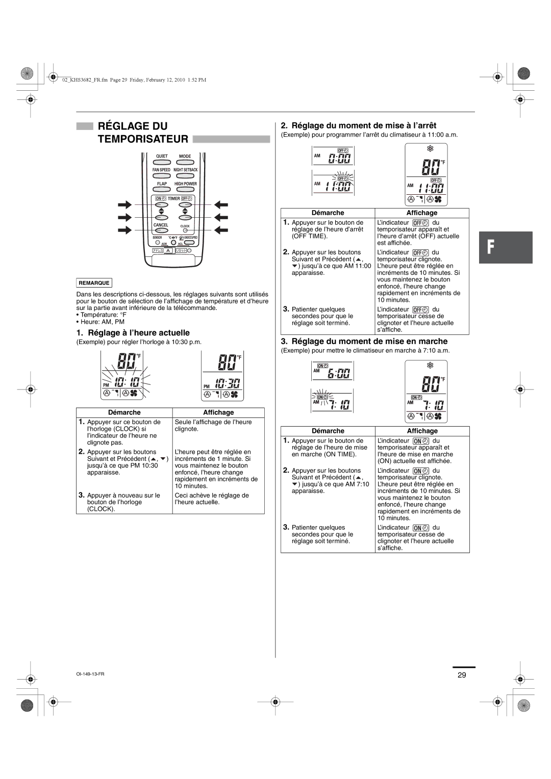 Sanyo KHS3082, KHS3682 Réglage DU Temporisateur, Réglage à l’heure actuelle, Réglage du moment de mise à l’arrêt 