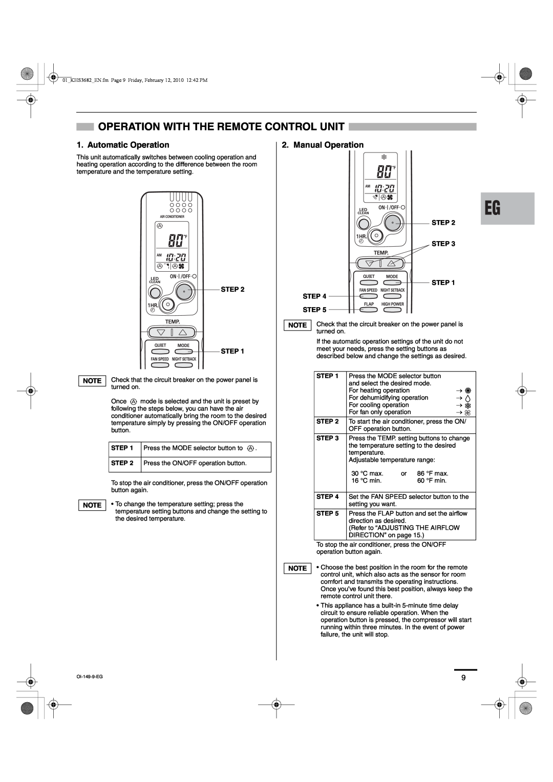 Sanyo KHS3082, KHS3682 instruction manual Operation With The Remote Control Unit, Automatic Operation, Manual Operation 