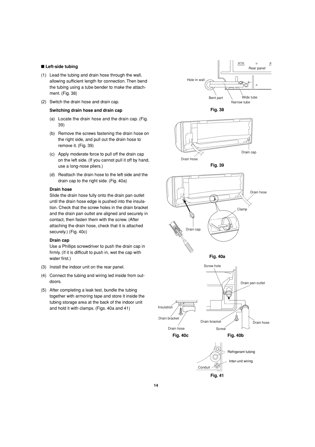 Sanyo KMHS1272, KMHS2472, KMHS1872 Left-side tubing, Switching drain hose and drain cap, Drain hose, Drain cap 