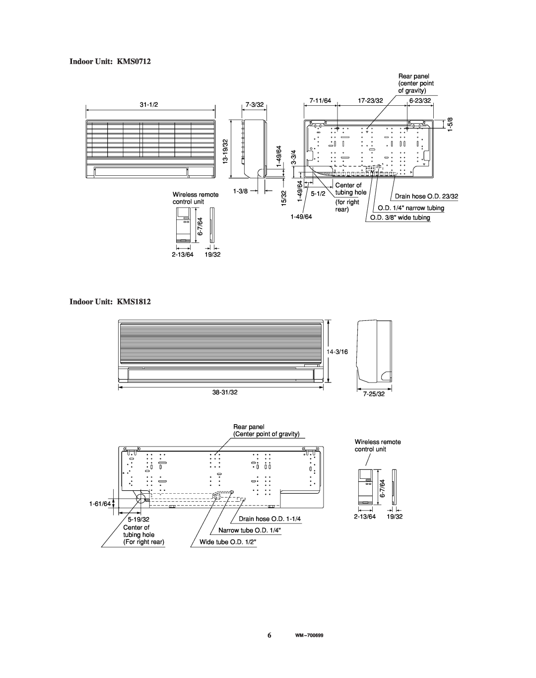 Sanyo CM3212 service manual Indoor Unit KMS0712, Indoor Unit KMS1812 
