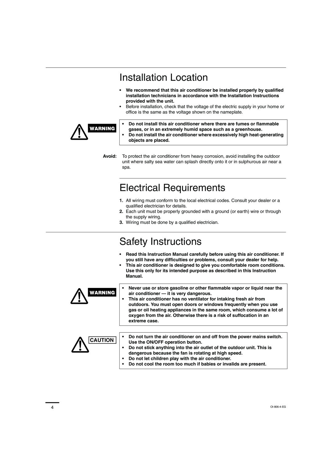 Sanyo KMS0972, KMS1272 instruction manual Installation Location, Electrical Requirements, Safety Instructions 
