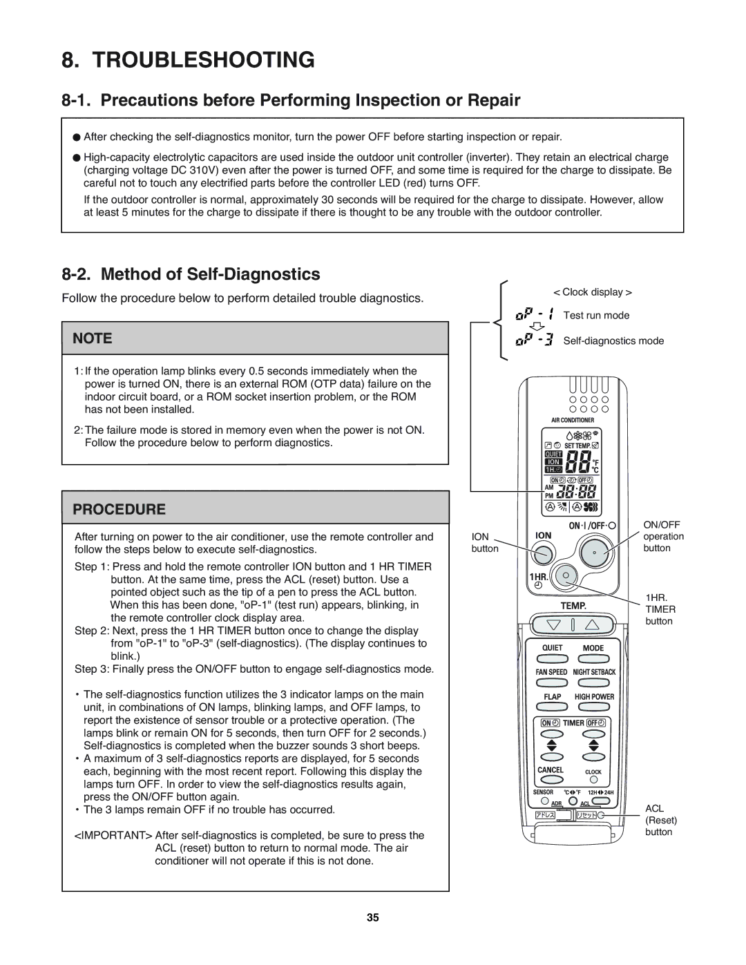 Sanyo KMS1872, KMS2472 service manual Precautions before Performing Inspection or Repair, Method of Self-Diagnostics 