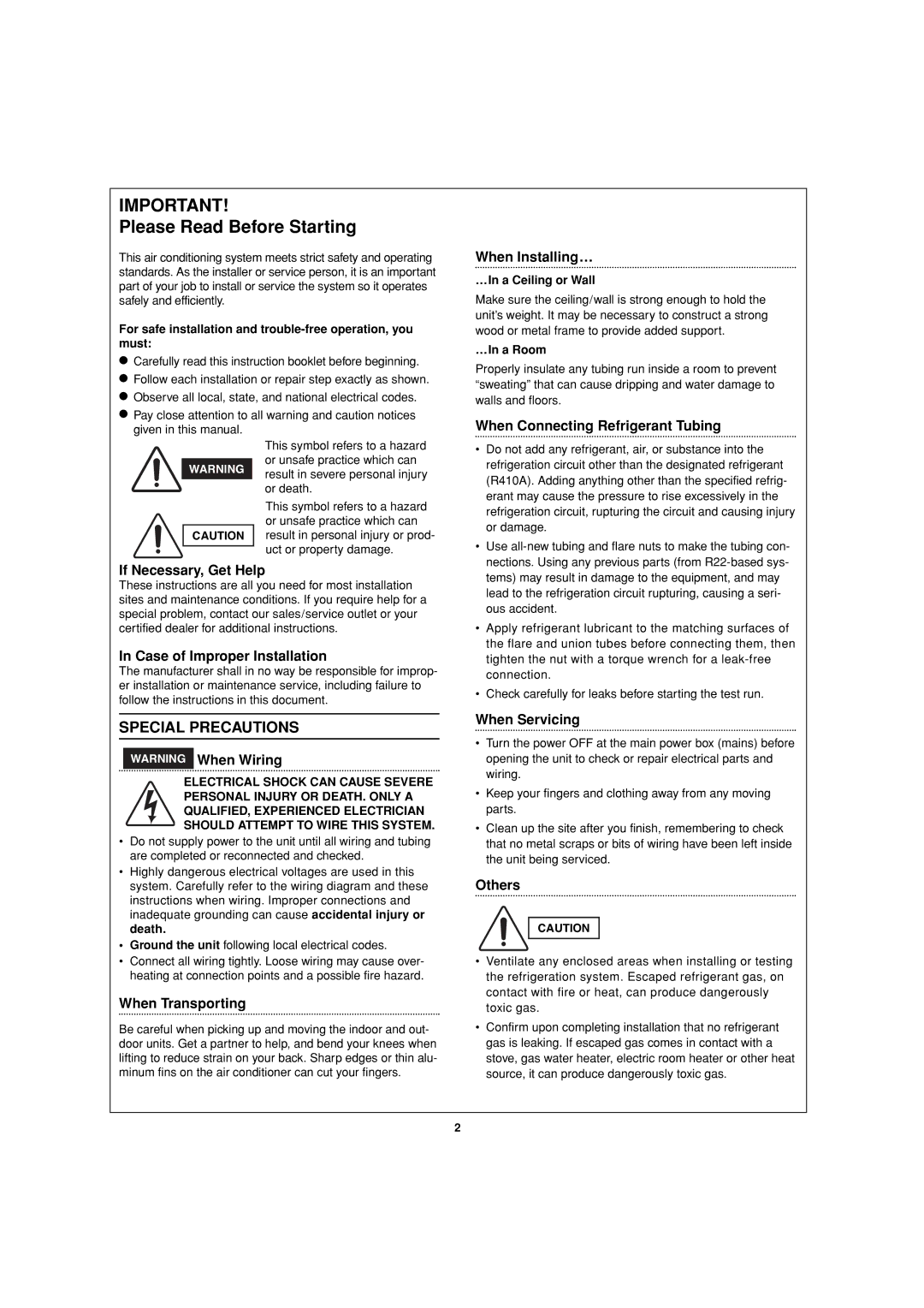 Sanyo KMS1872, KMS2472 Please Read Before Starting, For safe installation and trouble-free operation, you must, …In a Room 