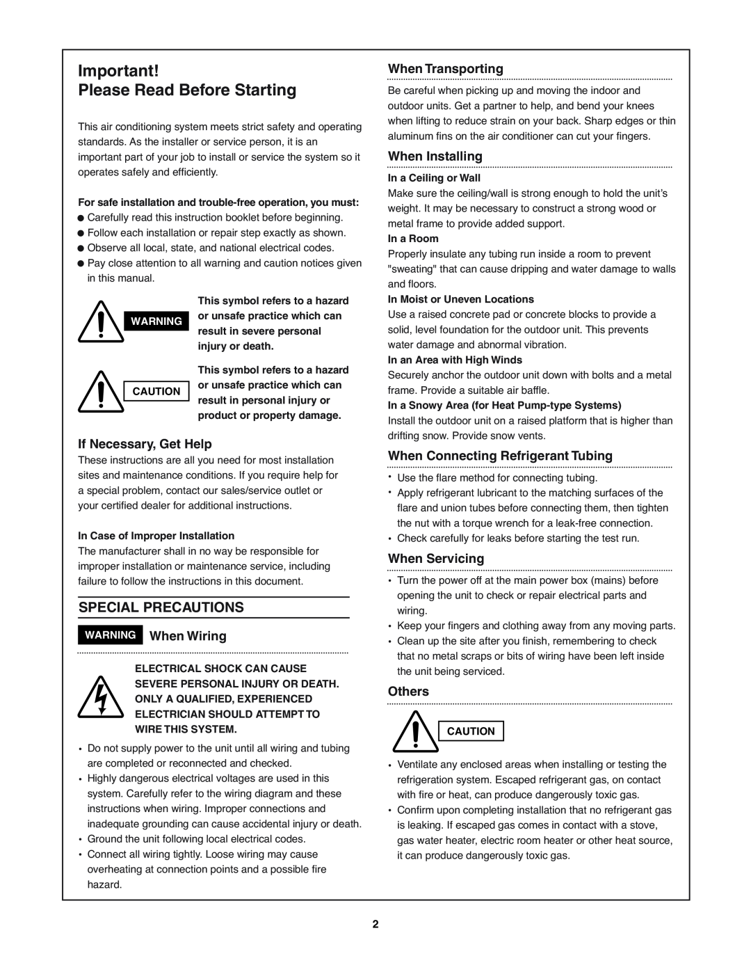 Sanyo KMS2472 Special Precautions, Please Read Before Starting, When Transporting, When Installing, If Necessary, Get Help 