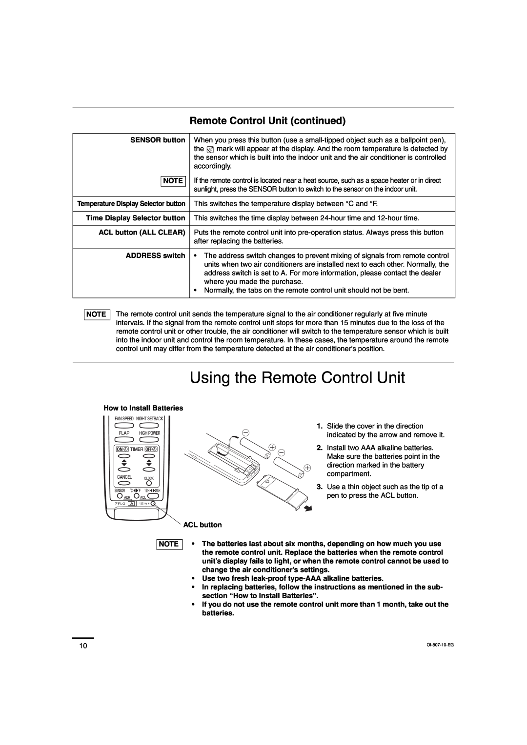 Sanyo KMS2472, KMS1872 service manual Using the Remote Control Unit, Remote Control Unit continued 