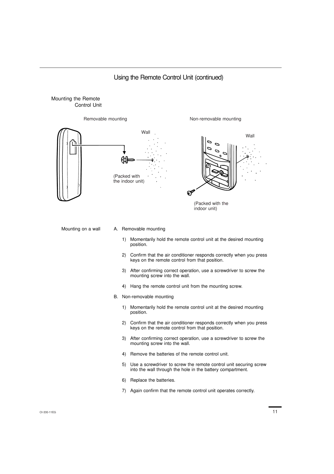 Sanyo KS1852, KS0951, KS1251 instruction manual Using the Remote Control Unit, Mounting the Remote Control Unit 