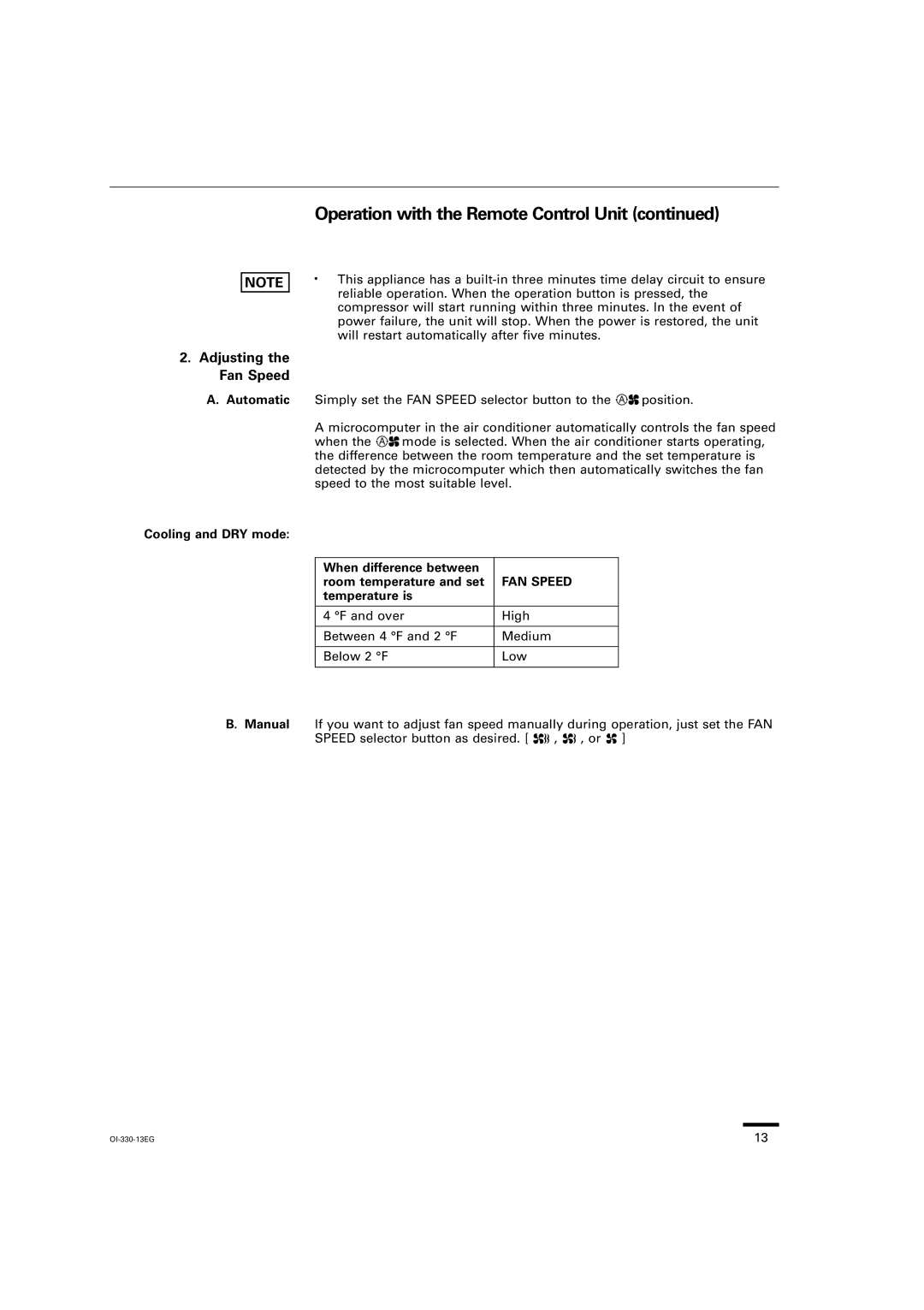 Sanyo KS1251, KS0951, KS1852 instruction manual Operation with the Remote Control Unit, Adjusting the Fan Speed, FAN Speed 