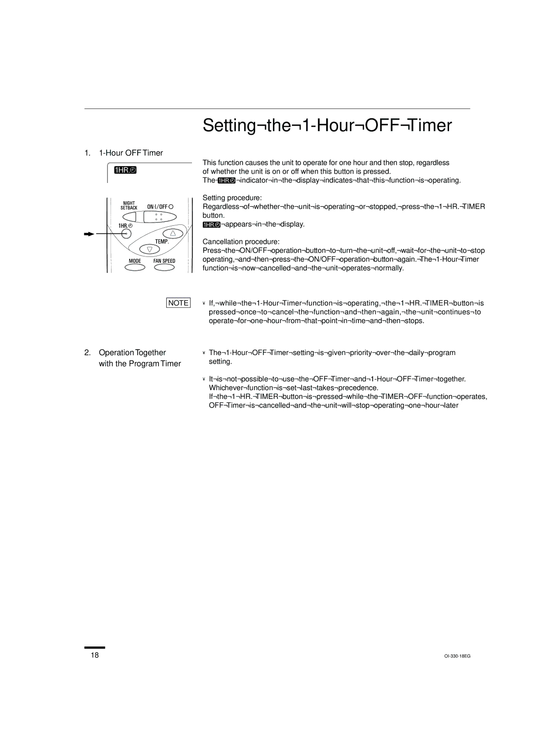 Sanyo KS0951 Setting the 1-Hour OFFTimer, Hour OFF Timer Operation Together with the Program Timer, Setting procedure 