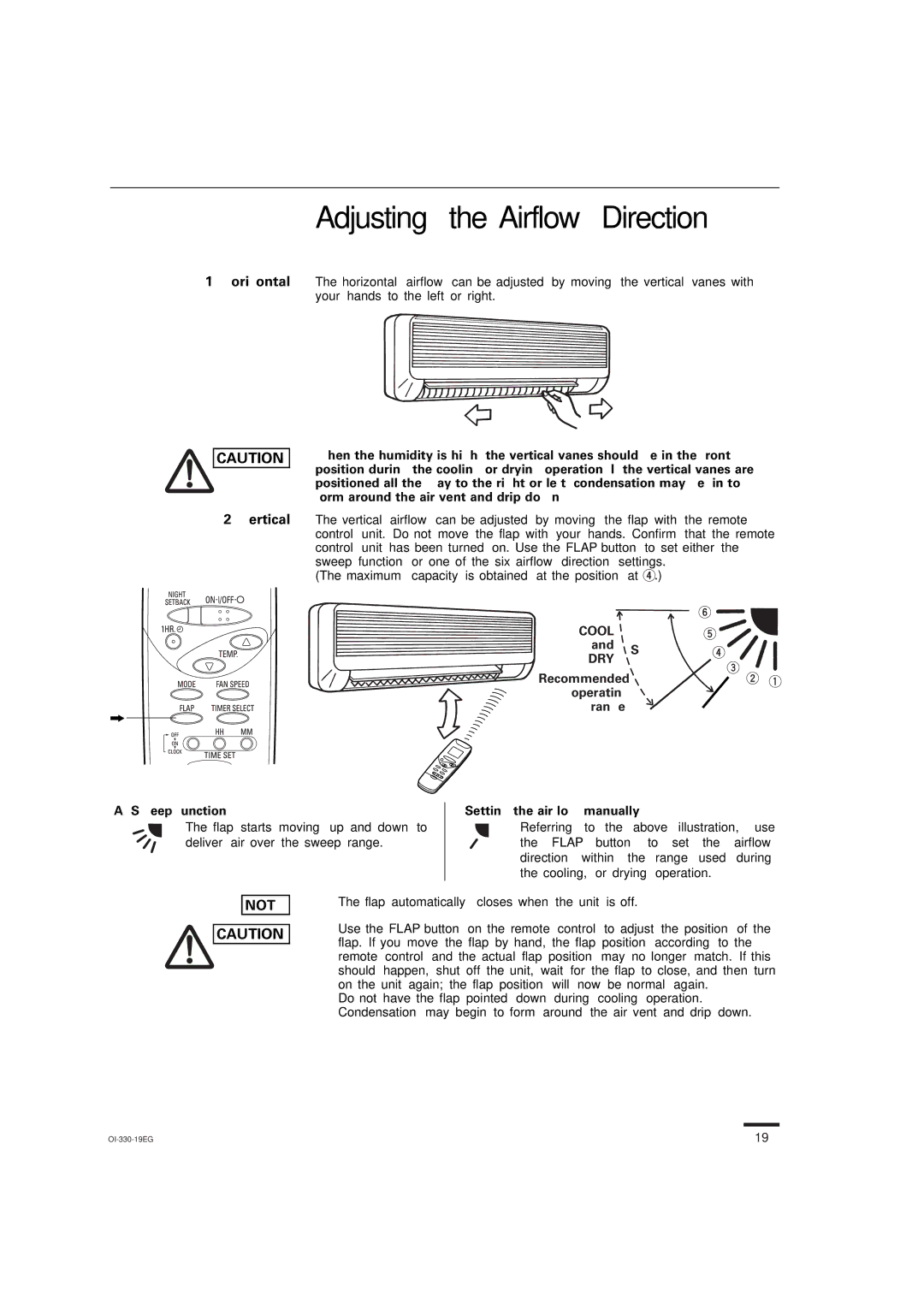 Sanyo KS1251, KS0951 instruction manual Adjusting the Airflow Direction, Horizontal 