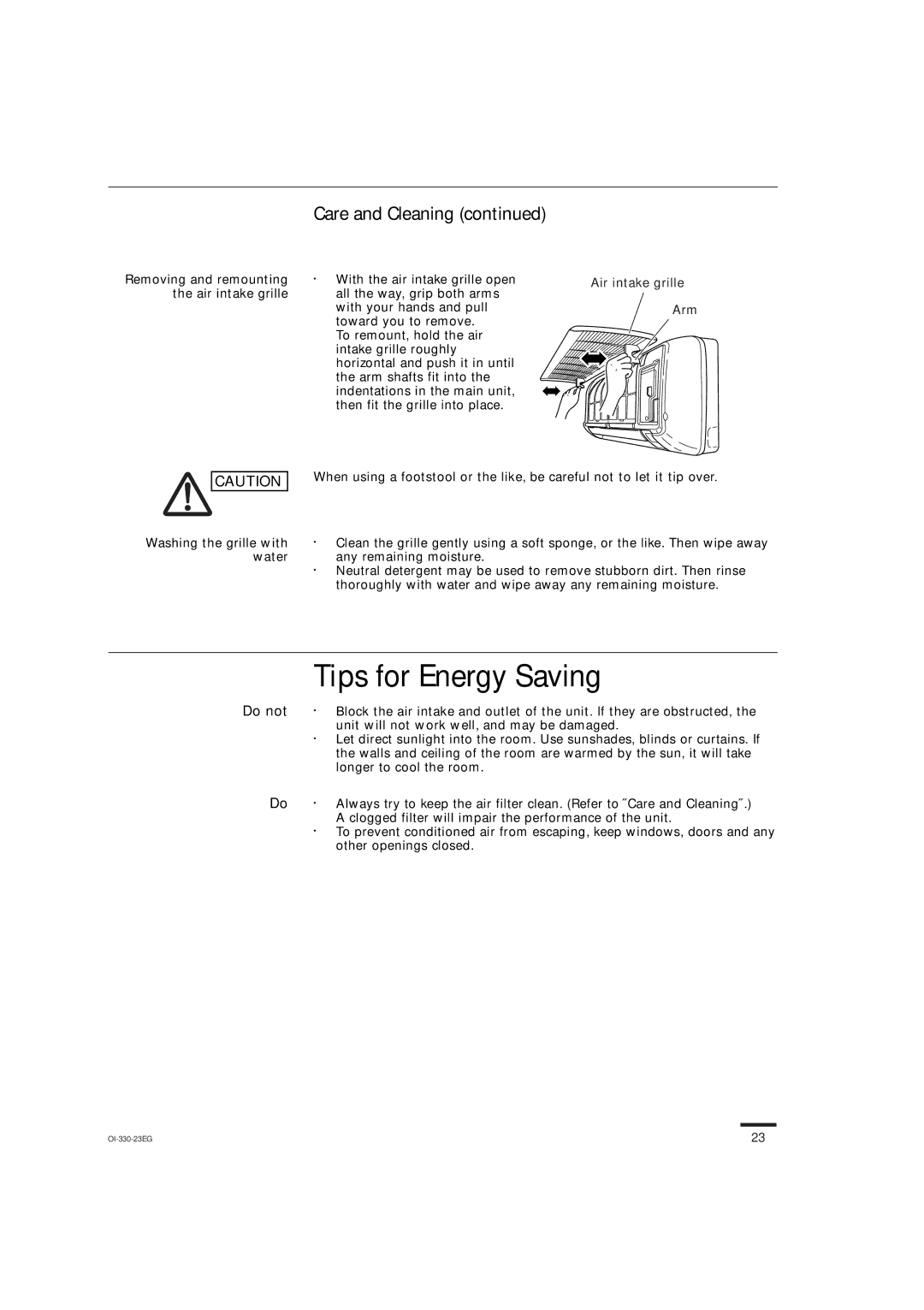 Sanyo KS1251, KS0951 instruction manual Tips for Energy Saving, Do not, Removing and remounting 