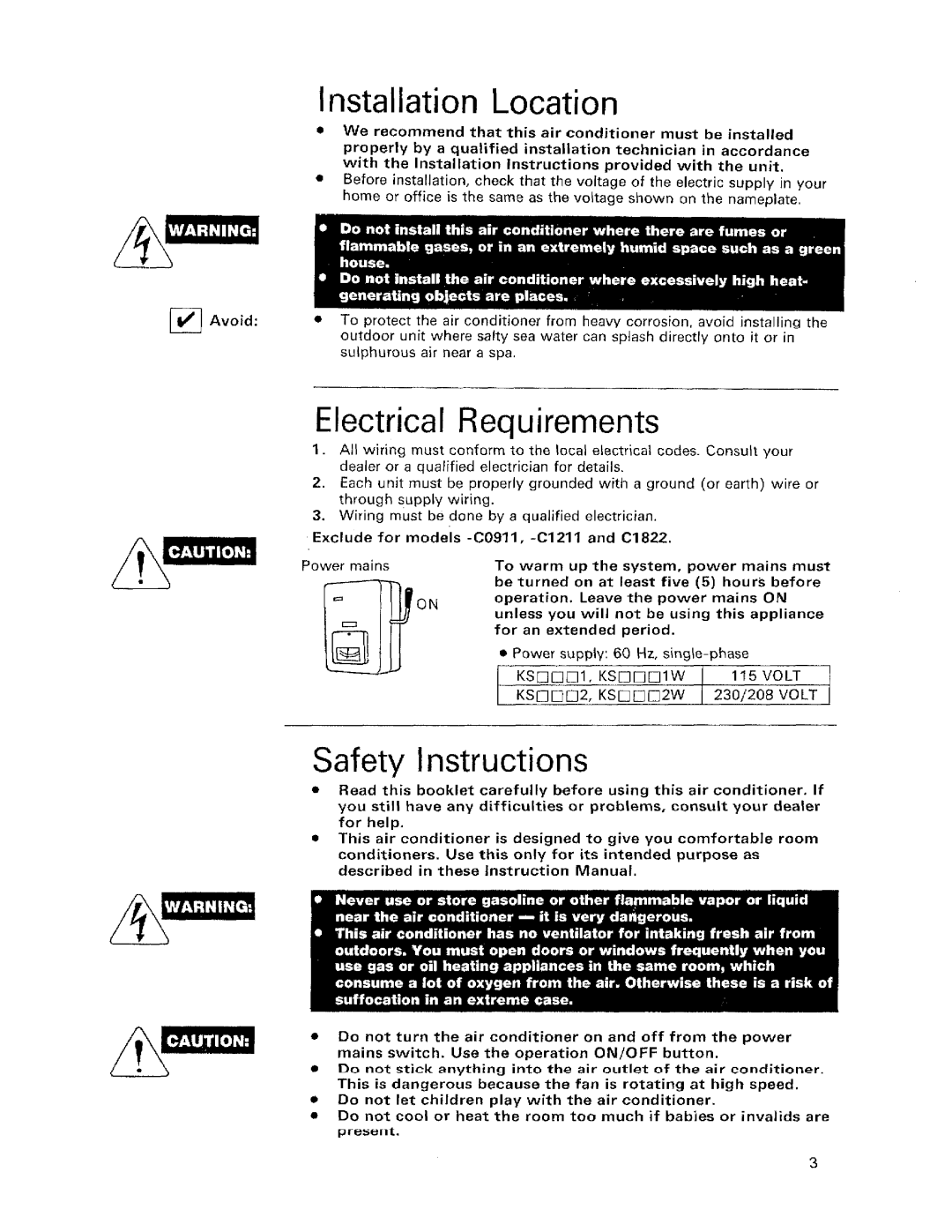 Sanyo KS3622, KS1211W, KS0911, KS1822, KS2422, KS3012W manual 