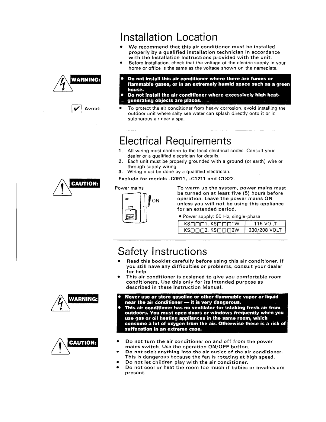 Sanyo KS2422, KS1211W, KS0911, KS3622, KS3012W manual 