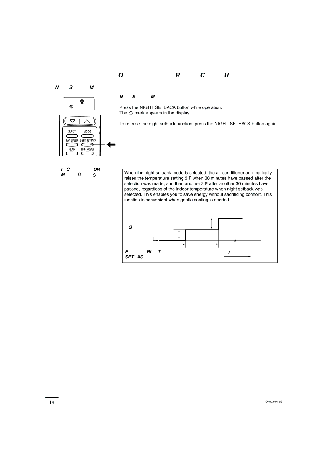 Sanyo KS1271 instruction manual Cooling and DRY Mode, Night Setback Mode is used for saving energy 