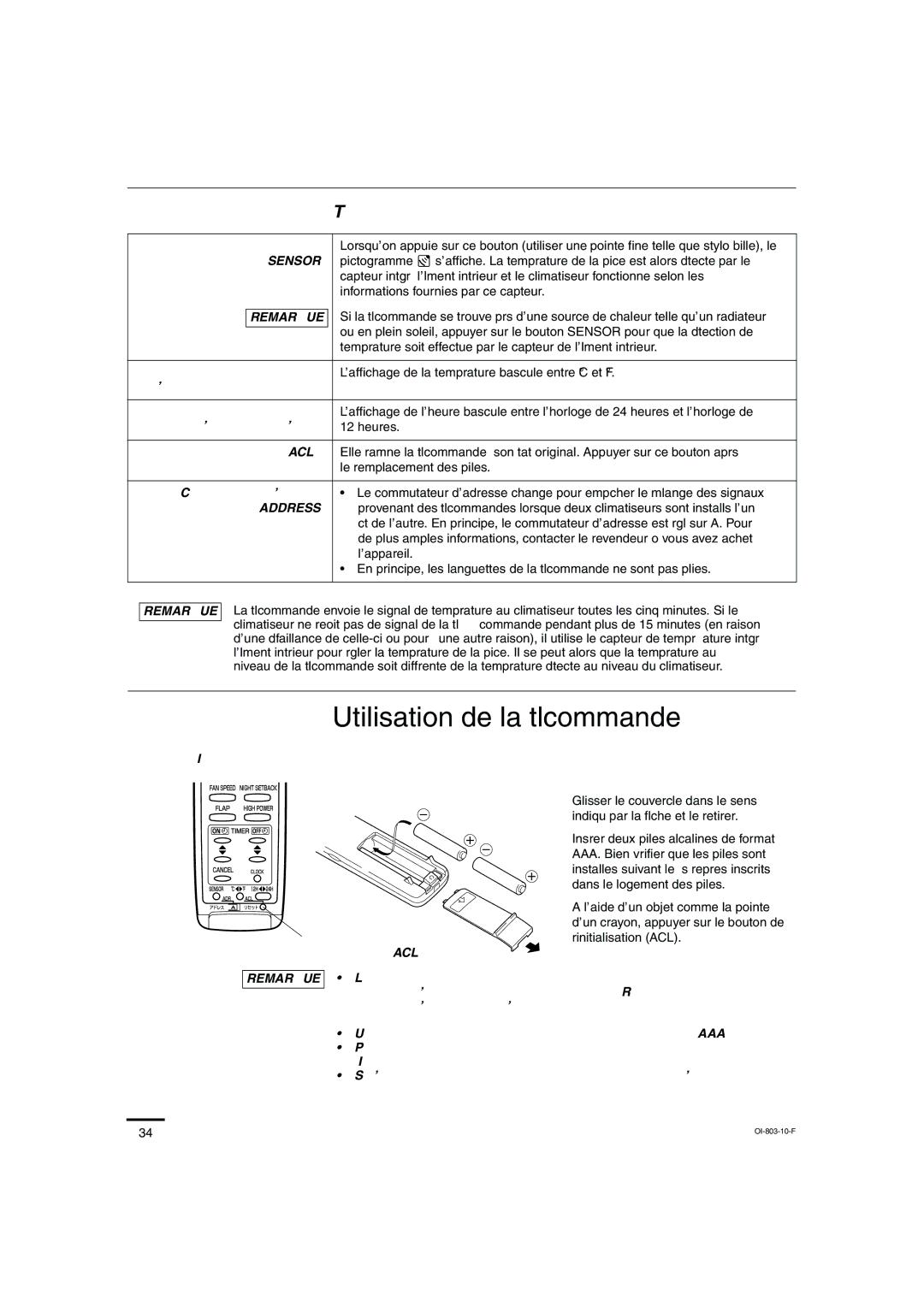 Sanyo KS1271 instruction manual Utilisation de la télécommande 