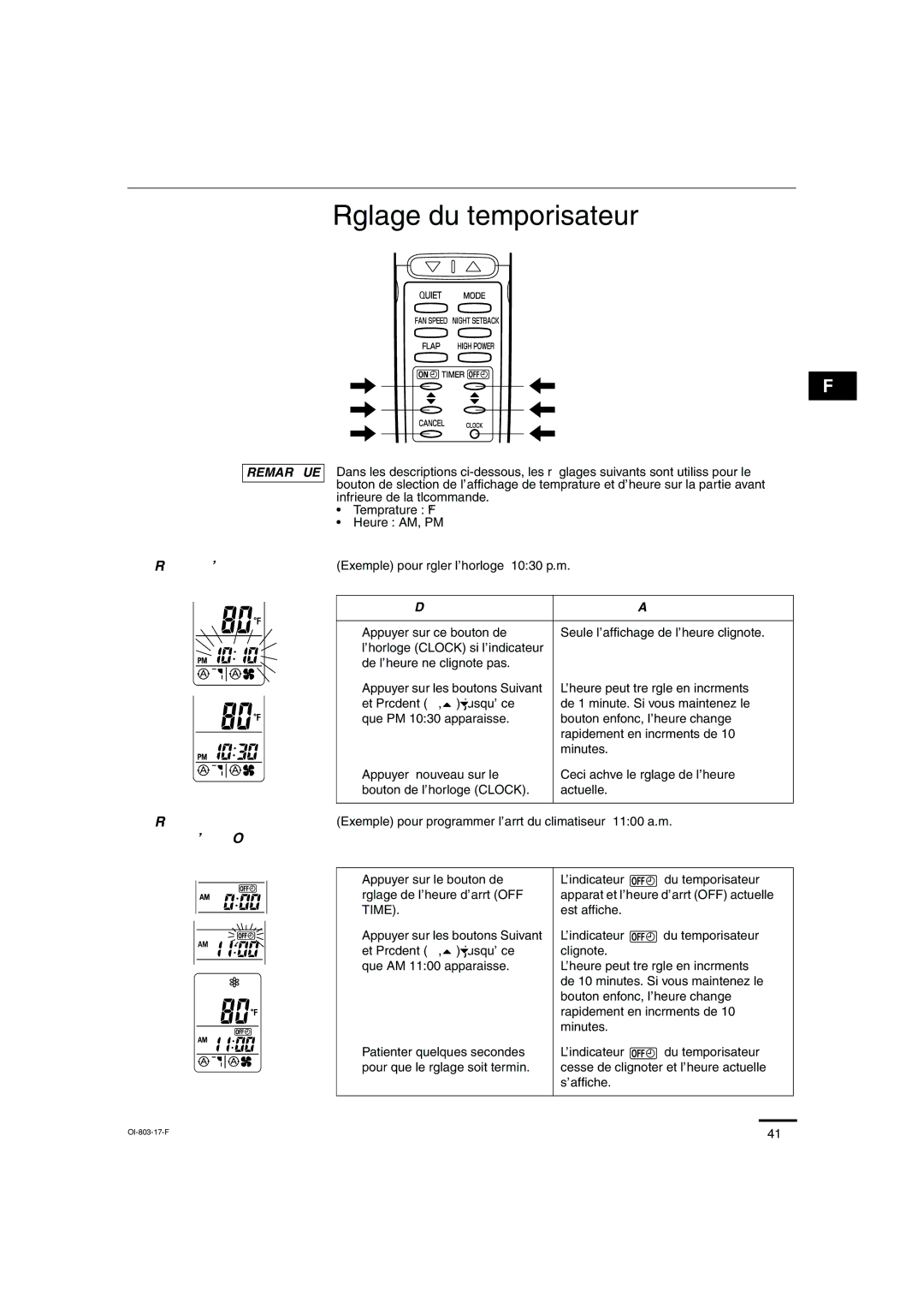 Sanyo KS1271 instruction manual Réglage du temporisateur, Réglage du moment de mise à l’arrêt OFF, Démarche Affichage 