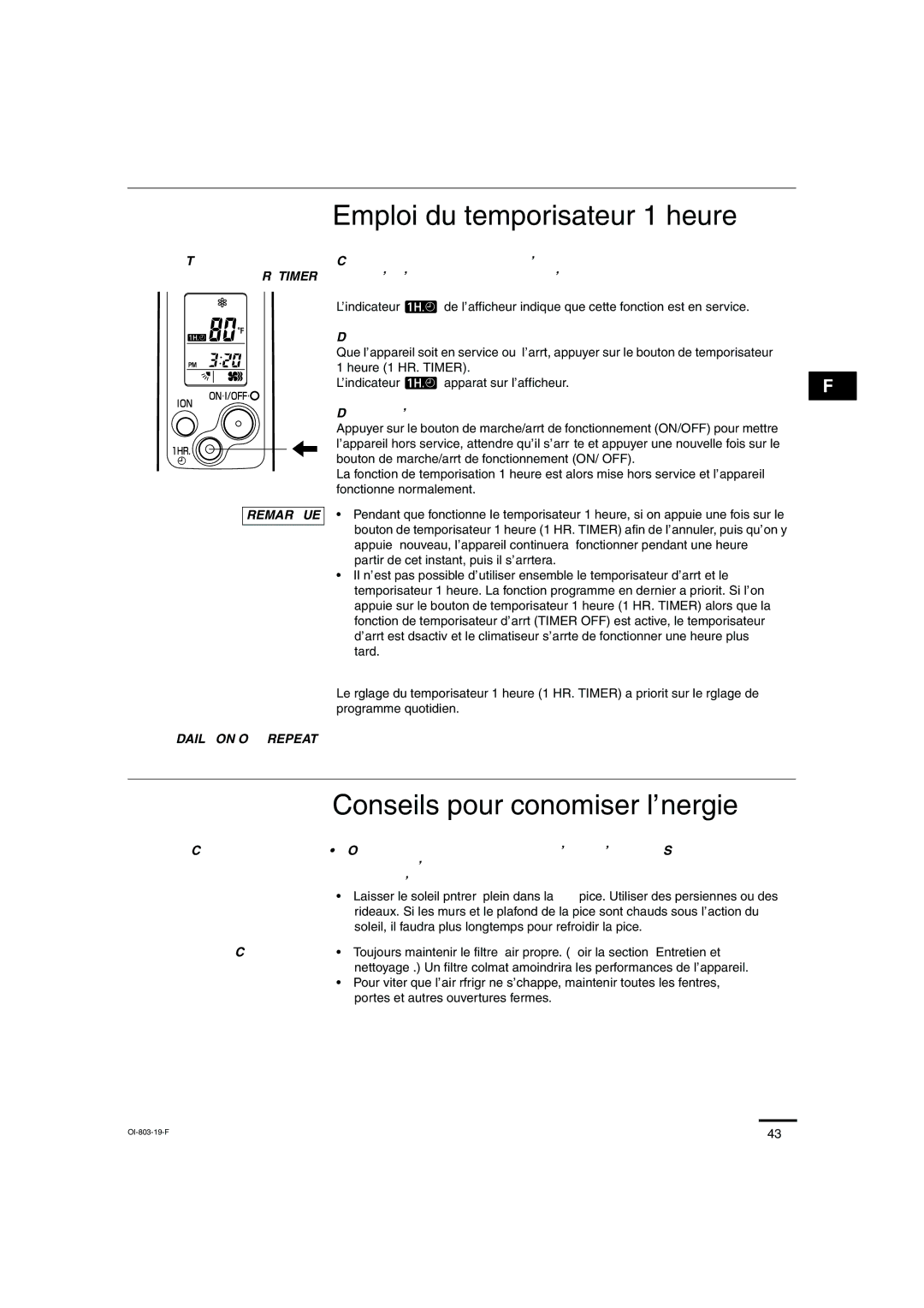 Sanyo KS1271 Emploi du temporisateur 1 heure, Conseils pour économiser l’énergie, HR. Timer, Daily ON/OFF Repeat 