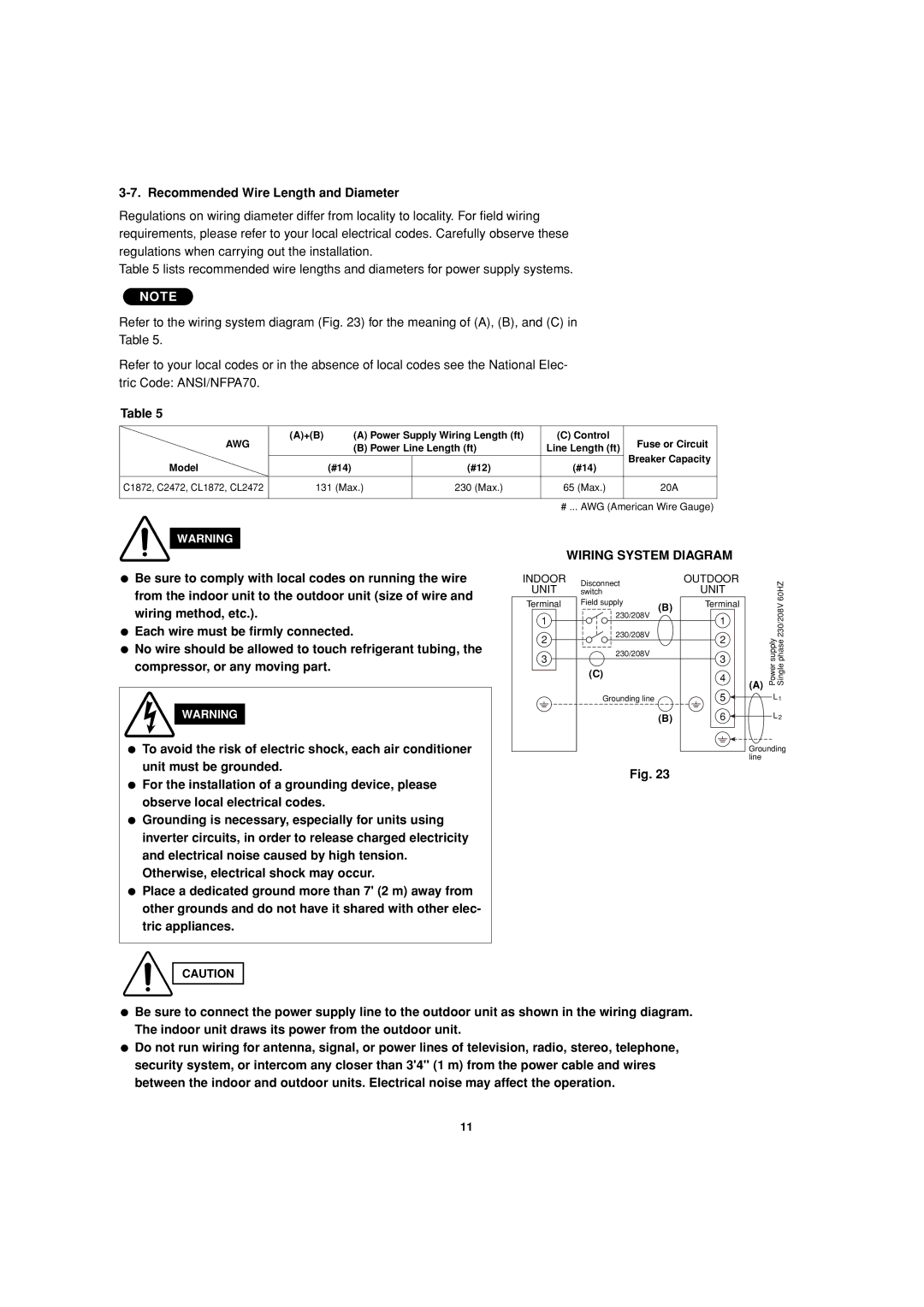 Sanyo KS1872 installation instructions Recommended Wire Length and Diameter, Awg 