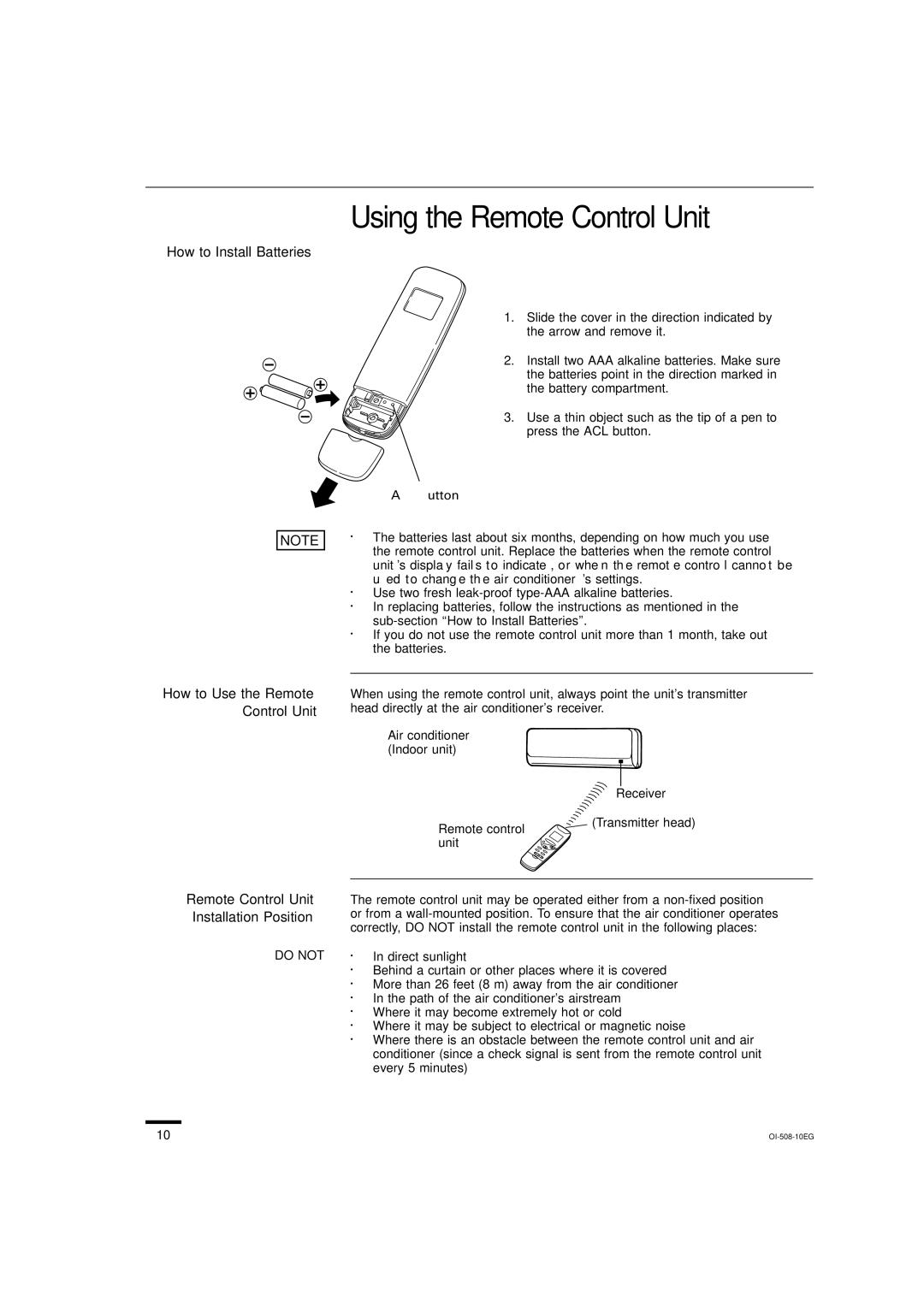 Sanyo KS2462R Using the Remote Control Unit, How to Install Batteries, How to Use the Remote Control Unit, Do not 