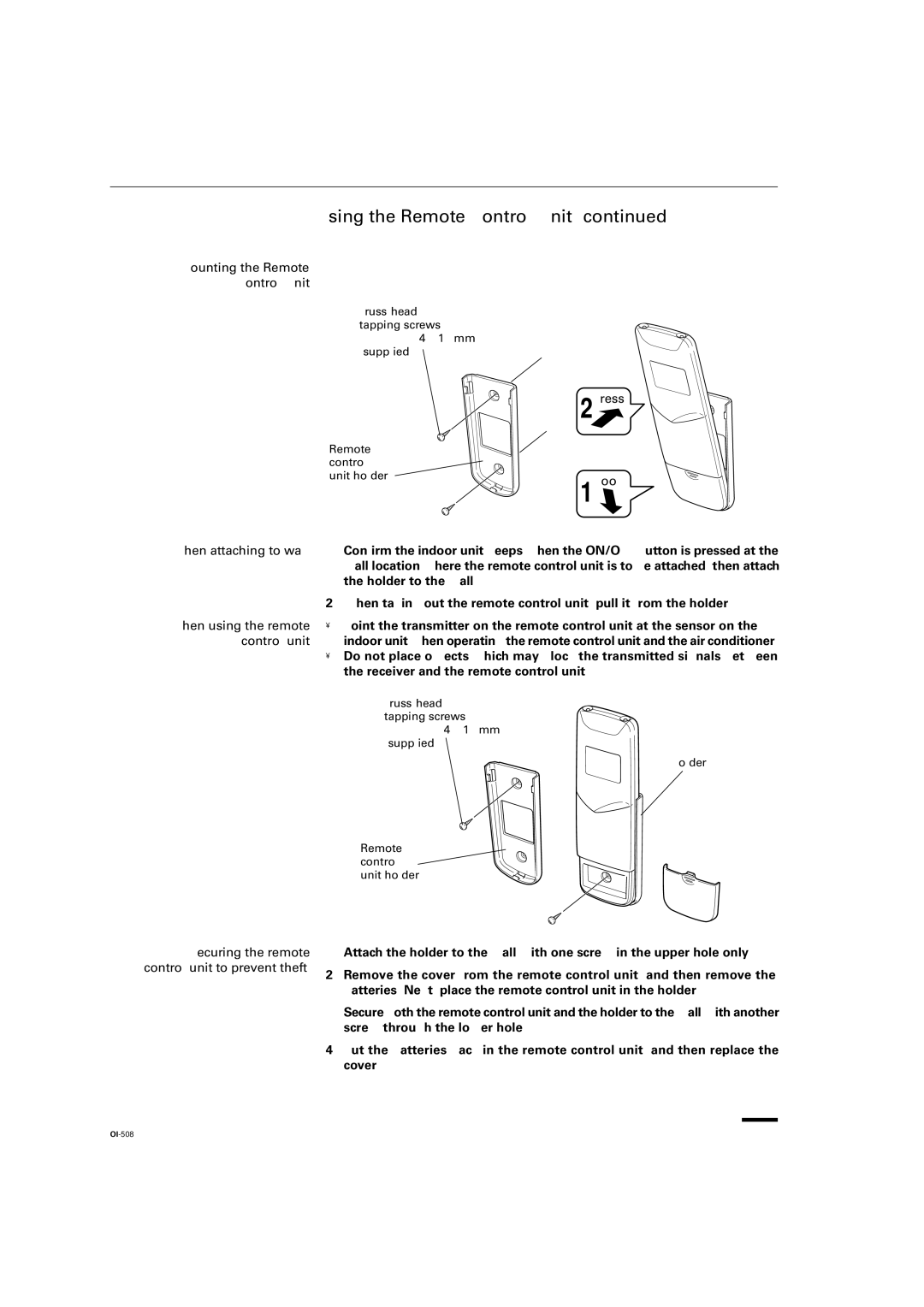 Sanyo KS2462R instruction manual Using the Remote Control Unit, Mounting the Remote Control Unit, Press Hook 