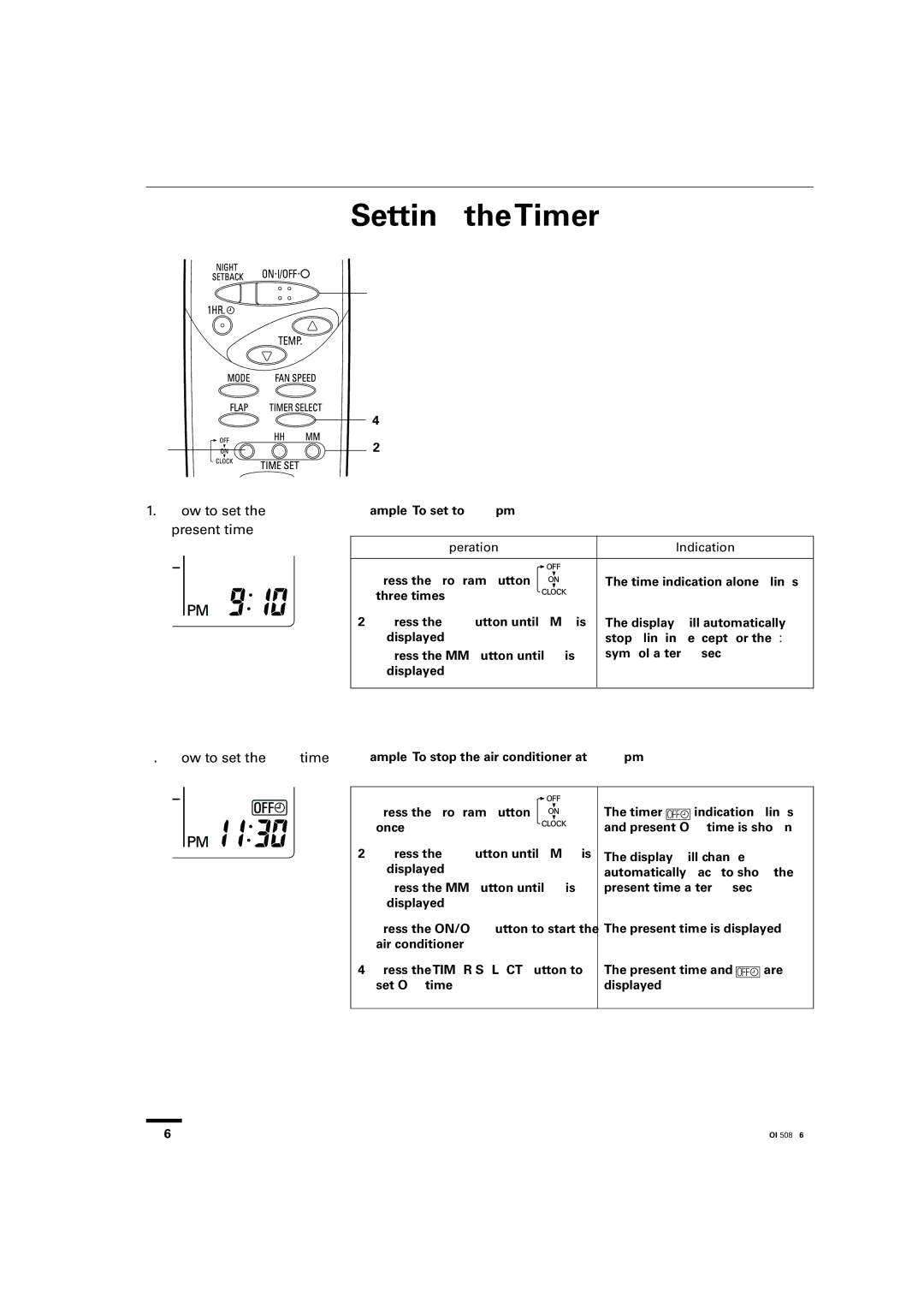 Sanyo KS2462R instruction manual Setting theTimer, How to set the present time, Operation Indication 