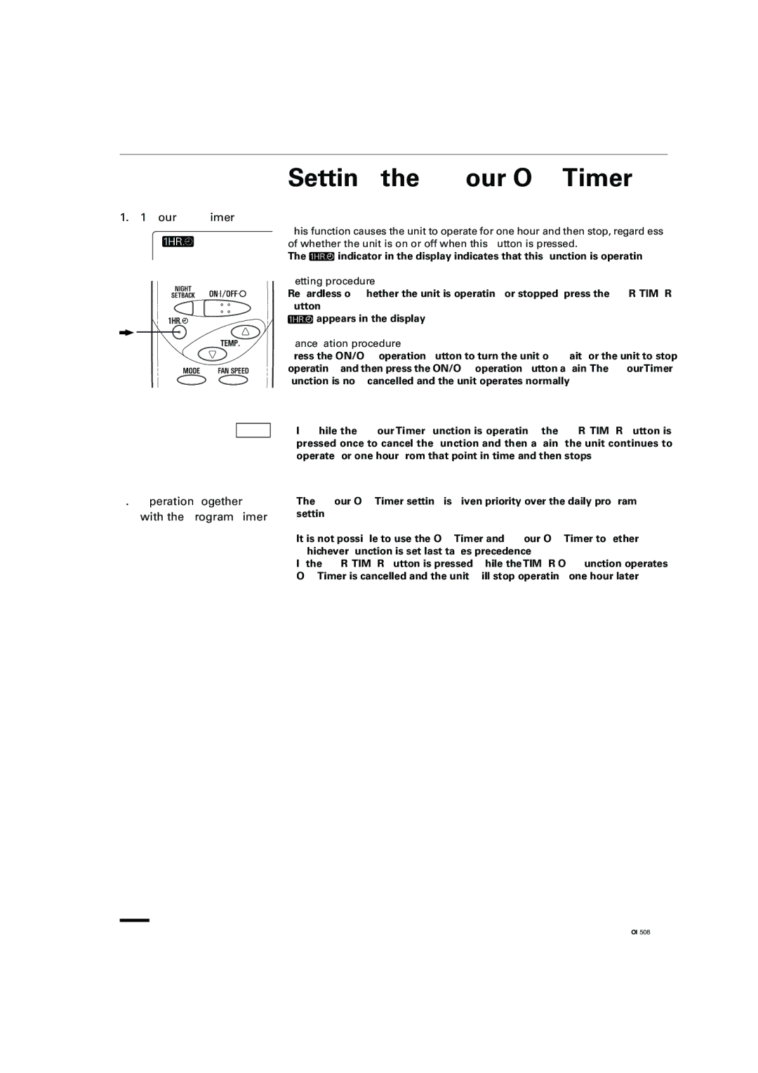 Sanyo KS2462R Setting the 1-Hour OFFTimer, Hour OFF Timer Operation Together with the Program Timer, Setting procedure 