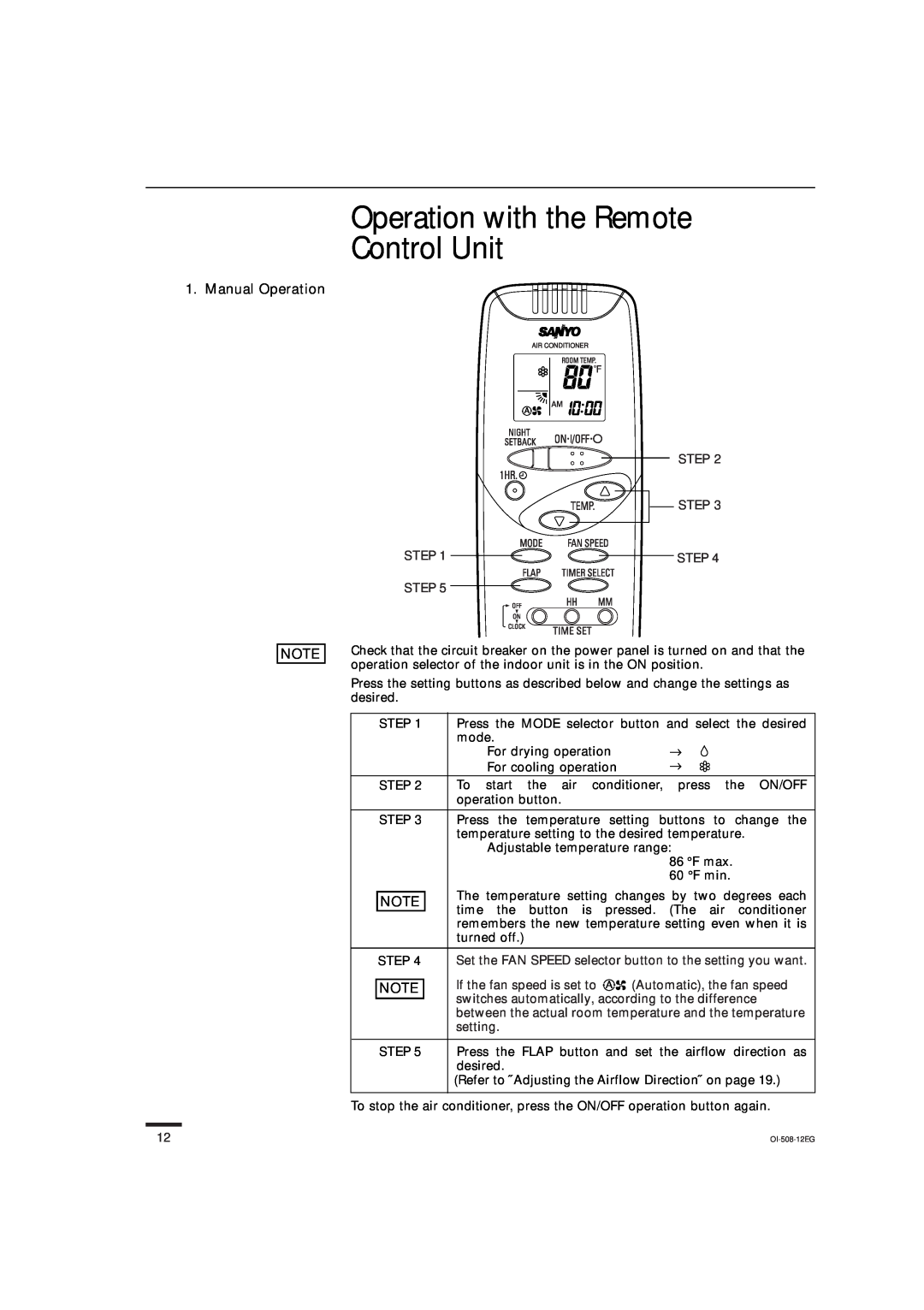 Sanyo KS2462R instruction manual Operation with the Remote Control Unit, Step Step 