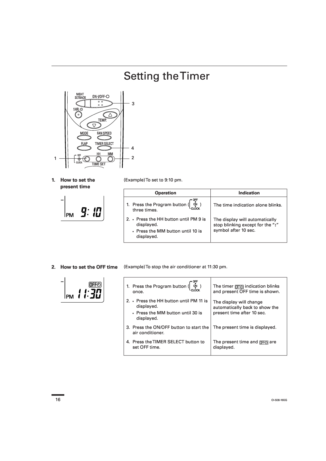 Sanyo KS2462R instruction manual Setting theTimer, How to set the present time, Operation, Indication 