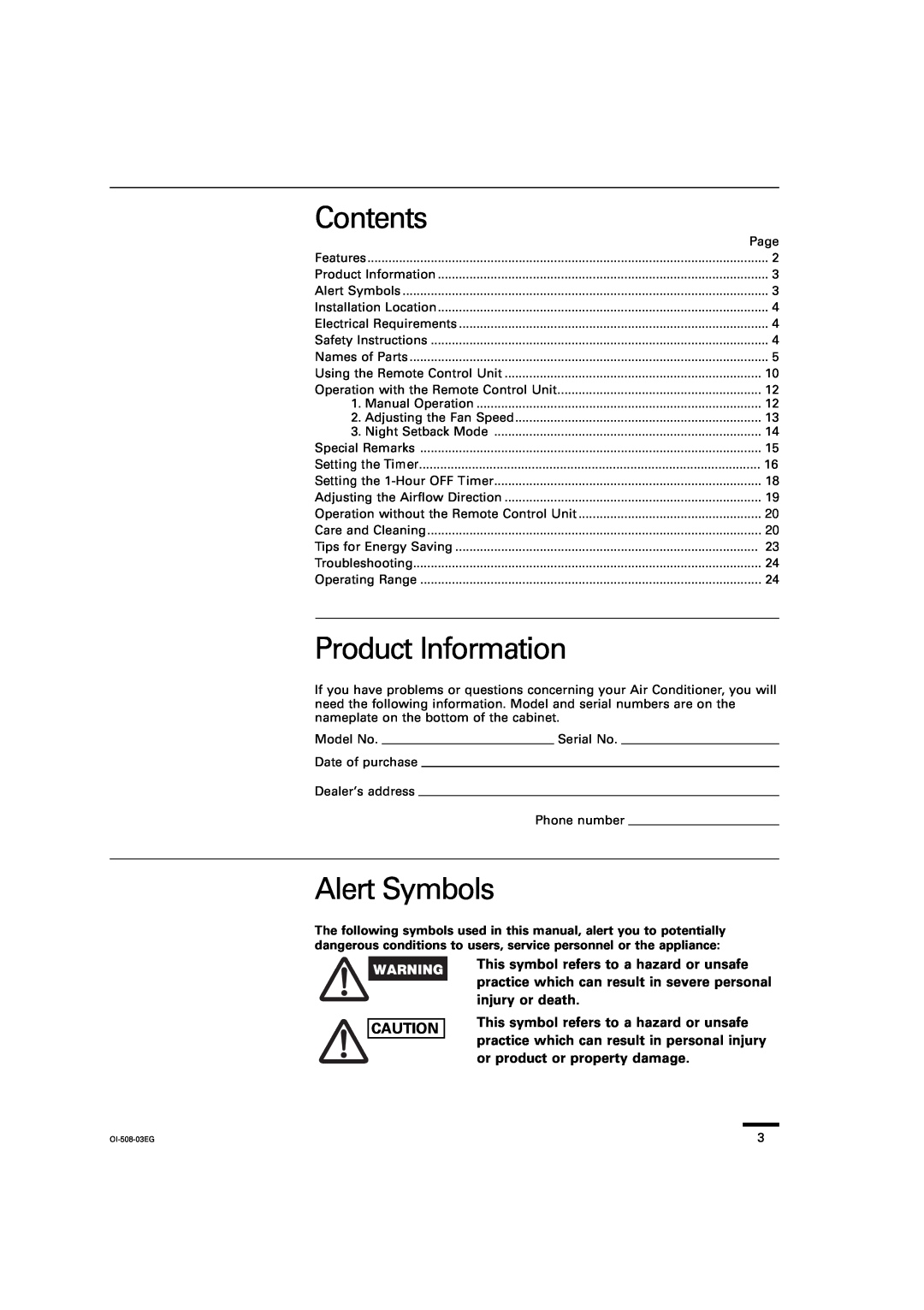 Sanyo KS2462R instruction manual Contents, Product Information, Alert Symbols 