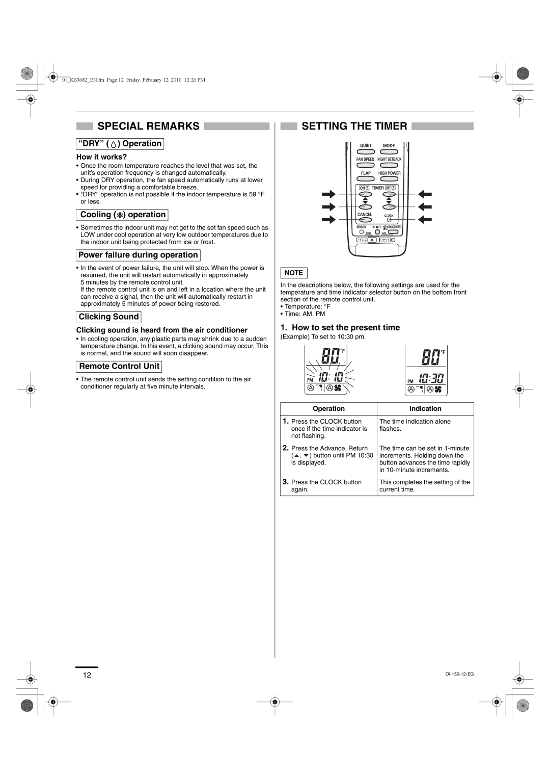 Sanyo KS3682, KS3082 instruction manual Special Remarks, Setting the Timer 