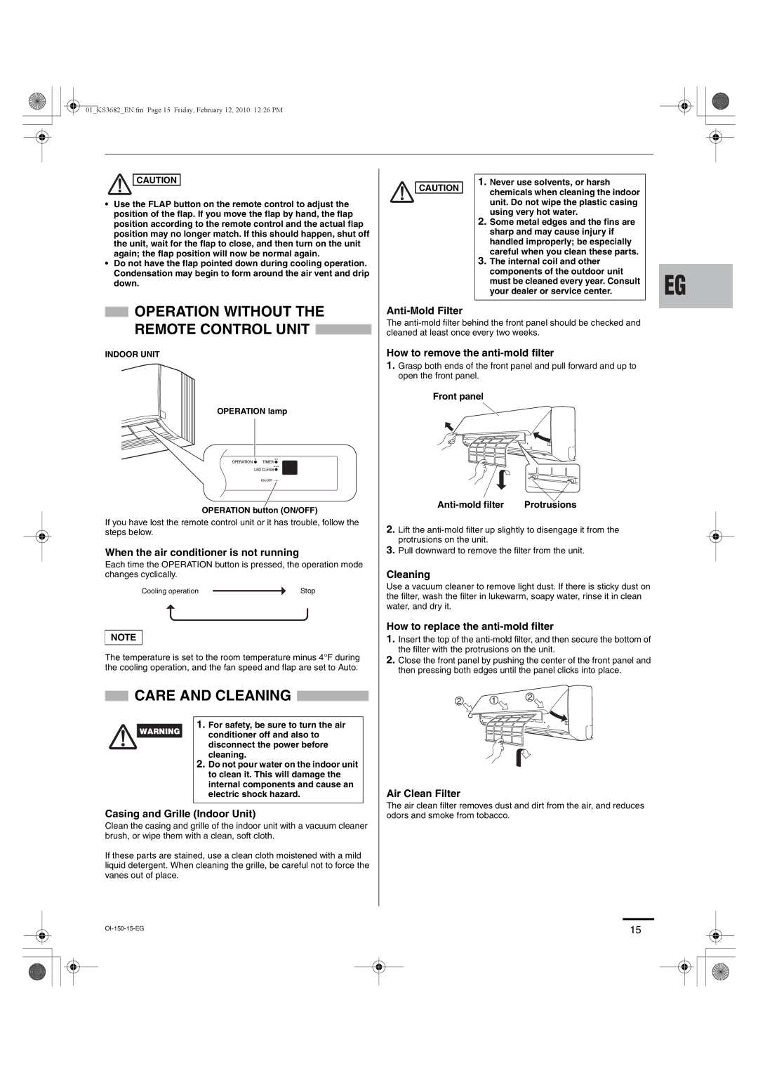 Sanyo KS3082, KS3682 instruction manual Care and Cleaning 