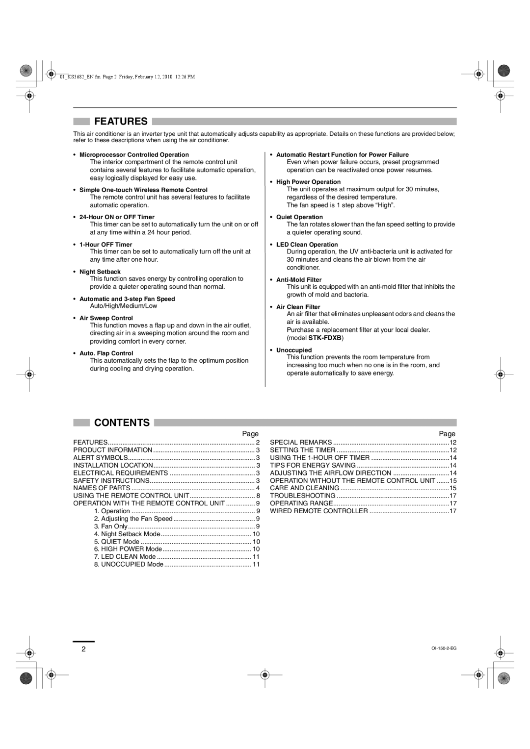 Sanyo KS3682, KS3082 instruction manual Features, Contents 