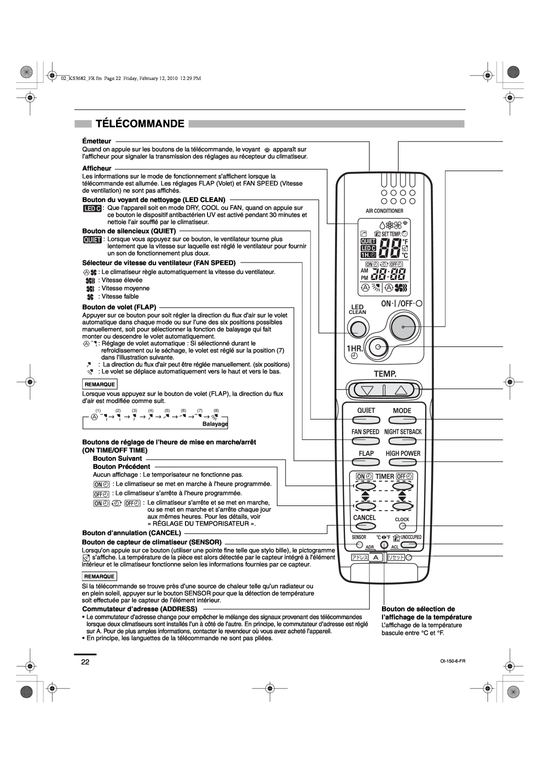 Sanyo KS3682, KS3082 instruction manual Télécommande 