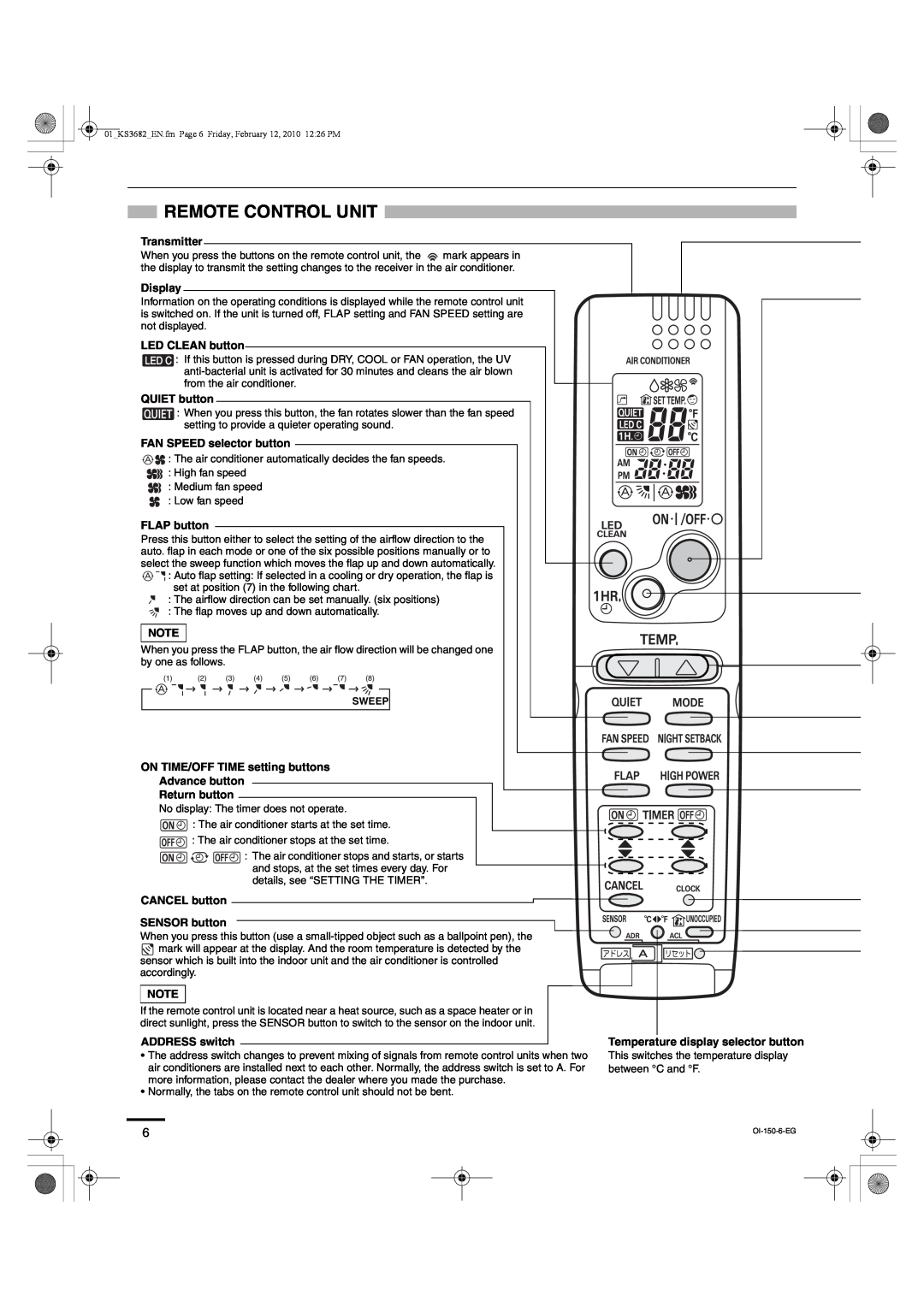 Sanyo KS3682, KS3082 instruction manual Remote Control Unit 