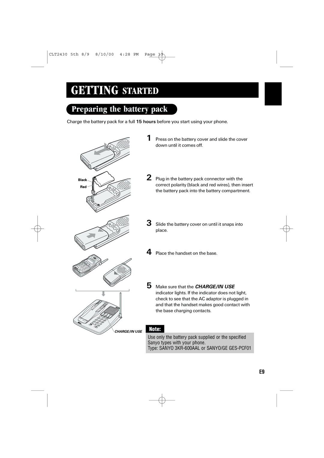 Sanyo LC-2430 instruction manual Preparing the battery pack 