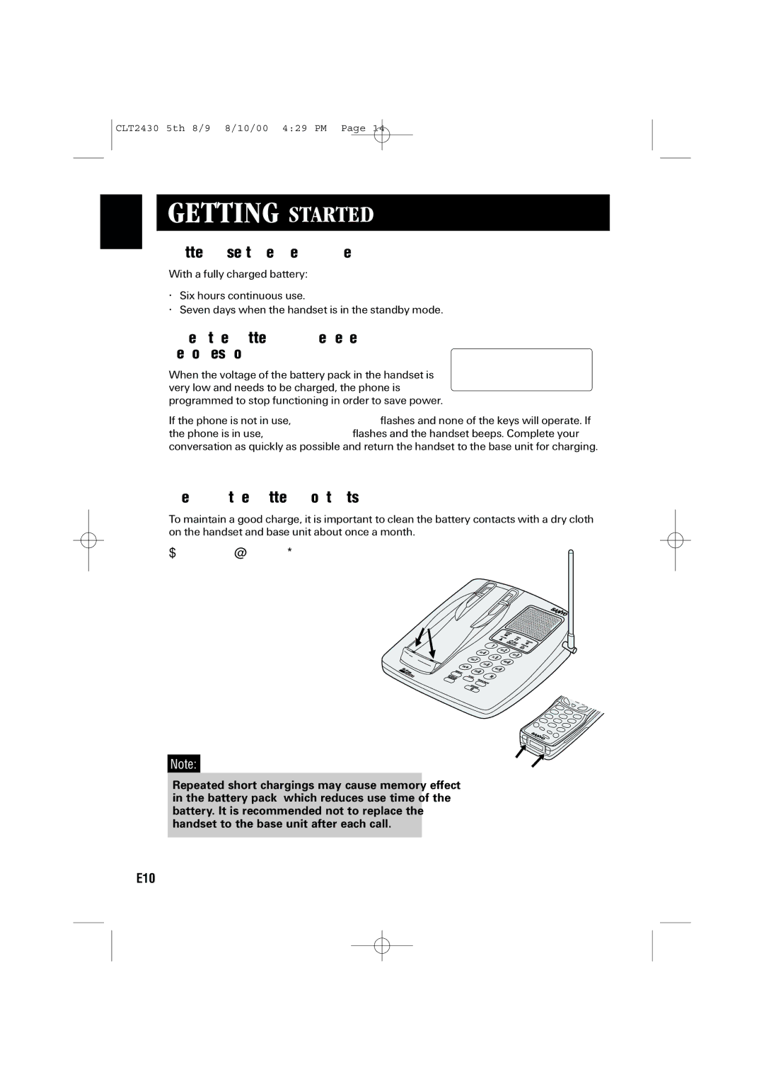 Sanyo LC-2430 Battery use time per charge, When the battery charge level becomes low, Cleaning the battery contacts 