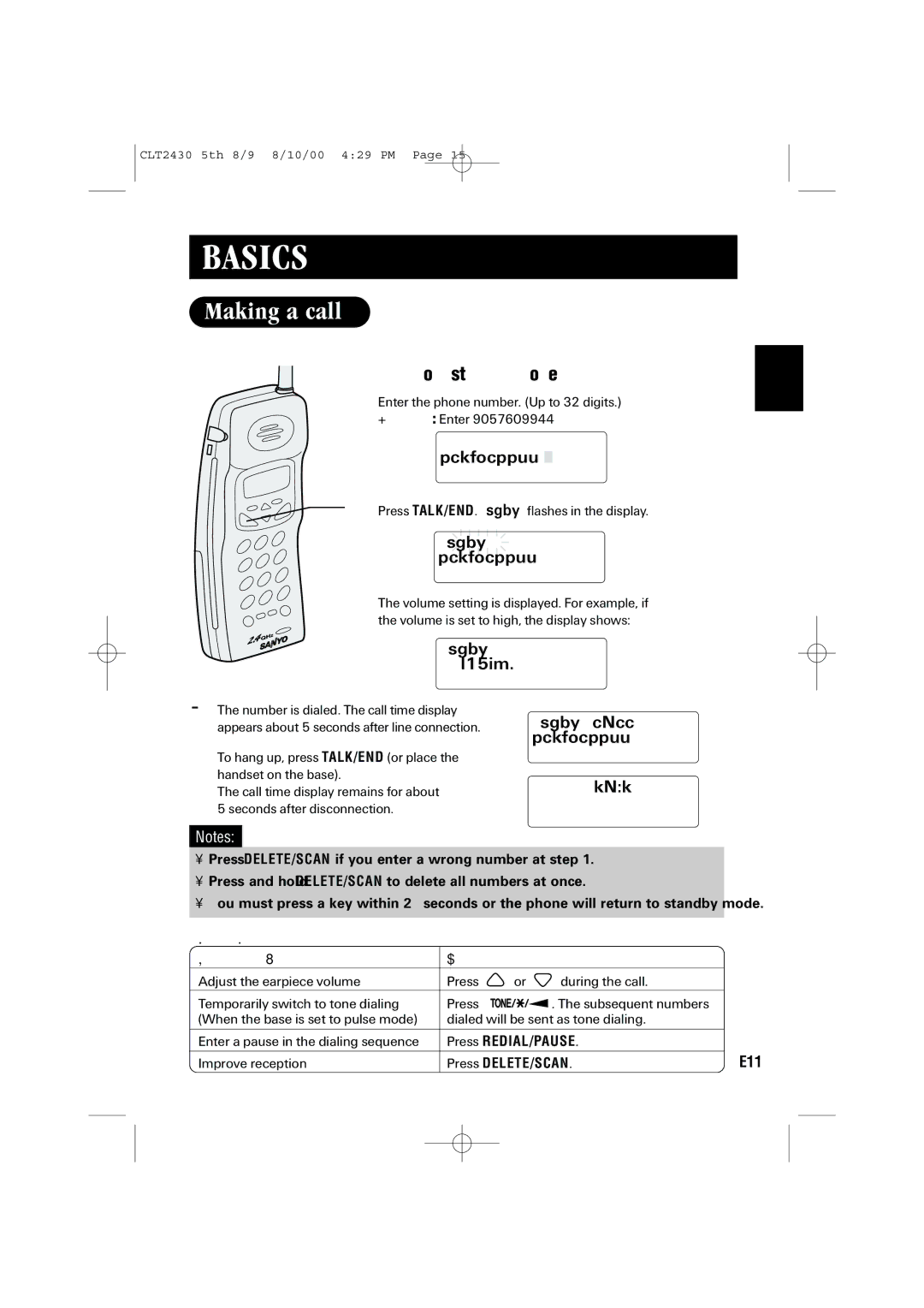 Sanyo LC-2430 instruction manual Basics, Making a call, With the handset, Dialing from standby mode 