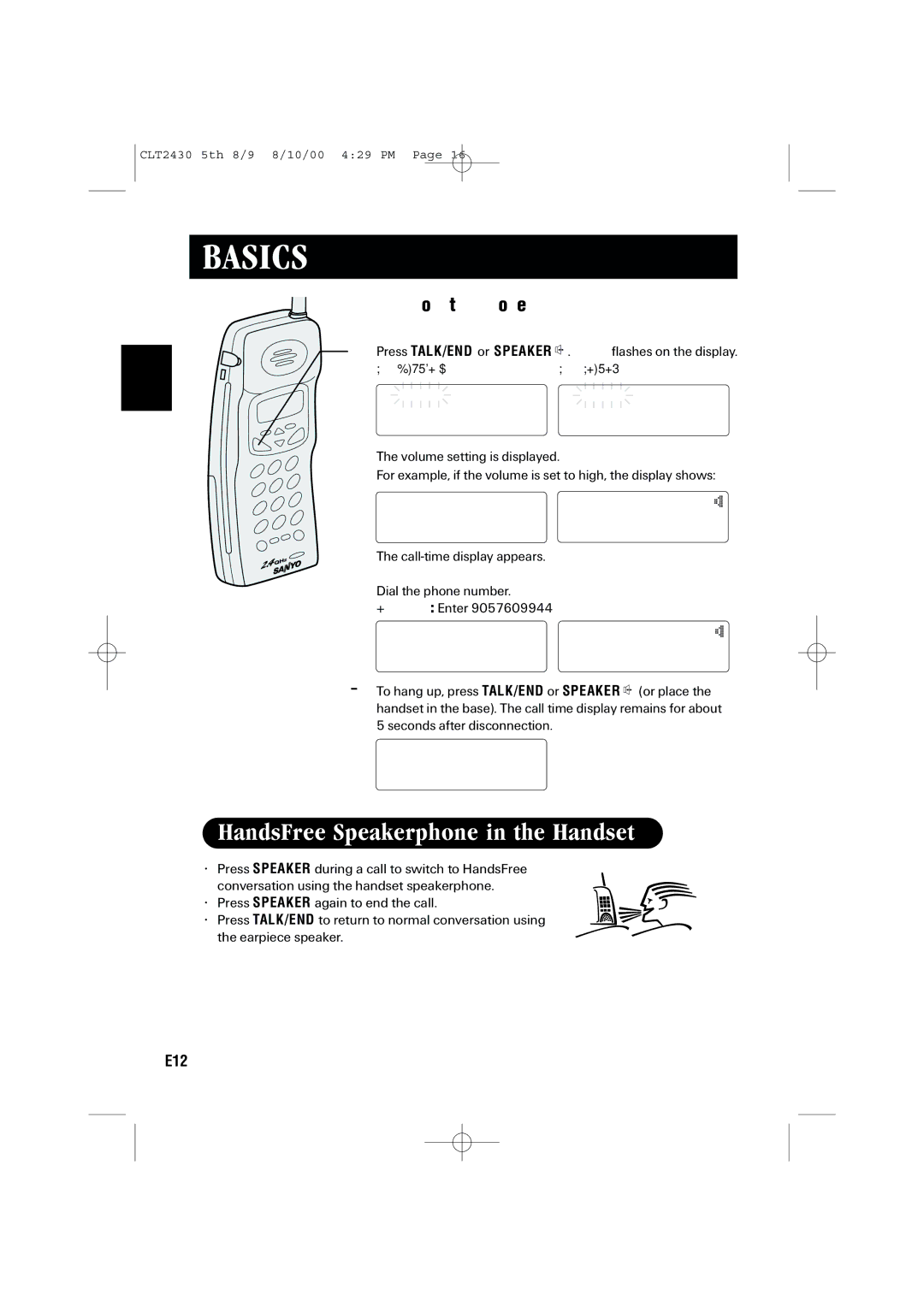 Sanyo LC-2430 HandsFree Speakerphone in the Handset, Dialing from talk mode, TalkTalk, Talk 9057609944, 1003 