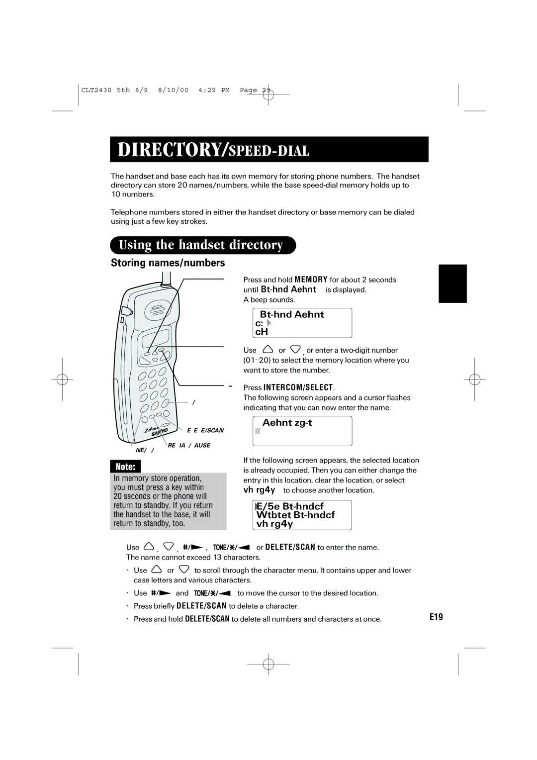 Sanyo LC-2430 instruction manual Directory/Speed-Dial, Using the handset directory, Storing names/numbers 