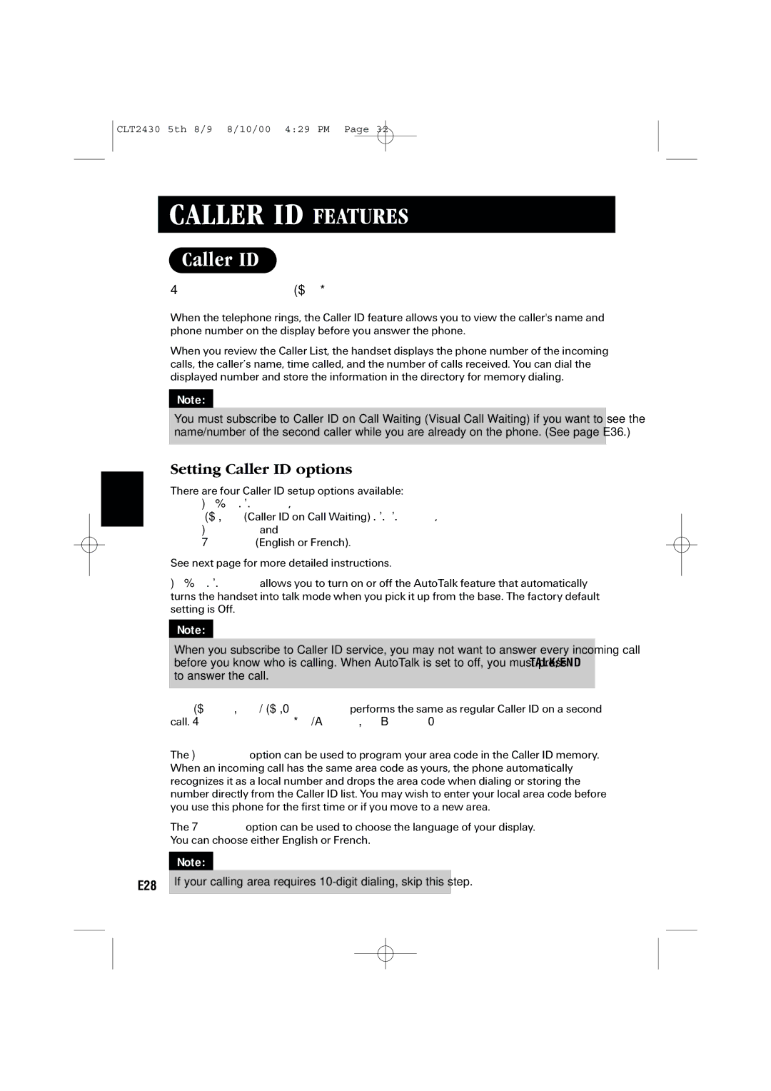 Sanyo LC-2430 instruction manual Caller ID Features, Setting Caller ID options 