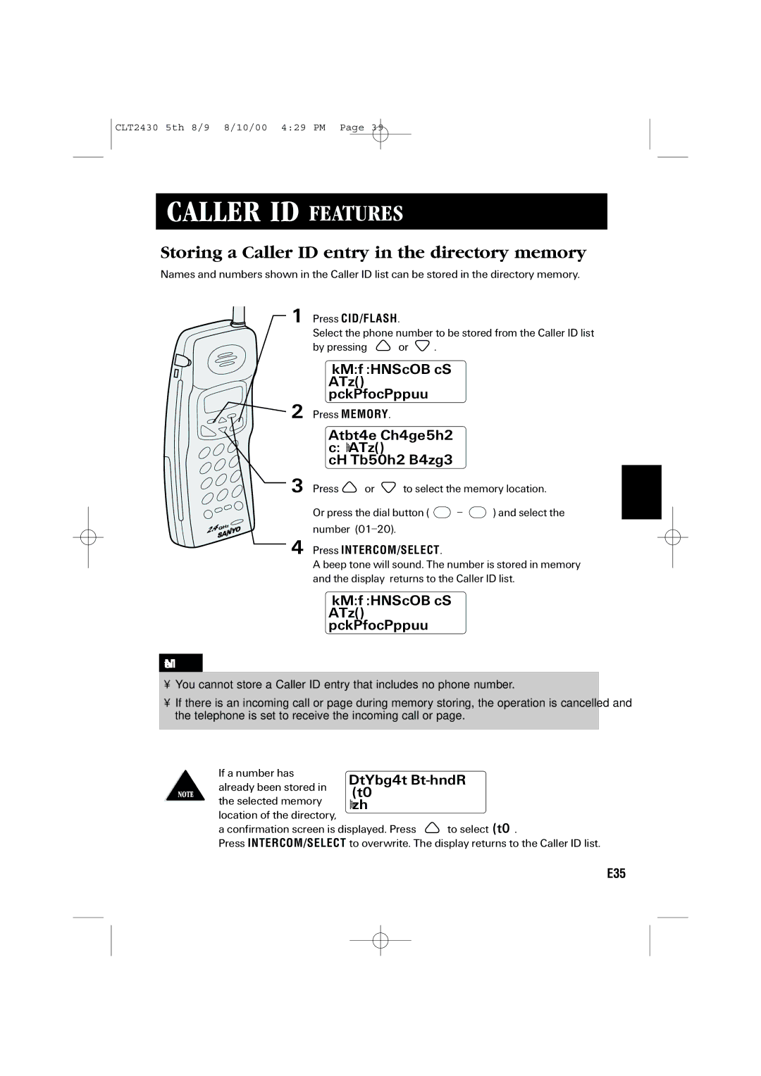 Sanyo LC-2430 instruction manual Storing a Caller ID entry in the directory memory, Select Location 