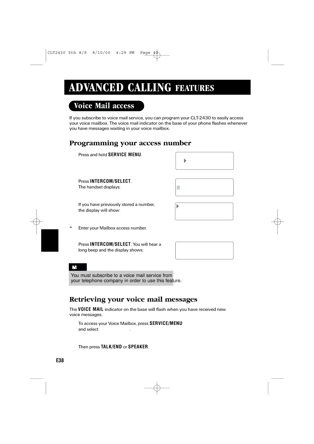 Sanyo LC-2430 instruction manual Voice Mail access, Programming your access number 